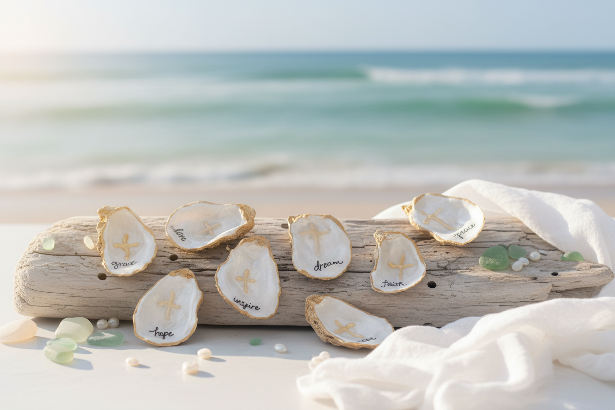The Inspiration Series gilded oyster cross and coastal art gifts by The Golden Shoreline"