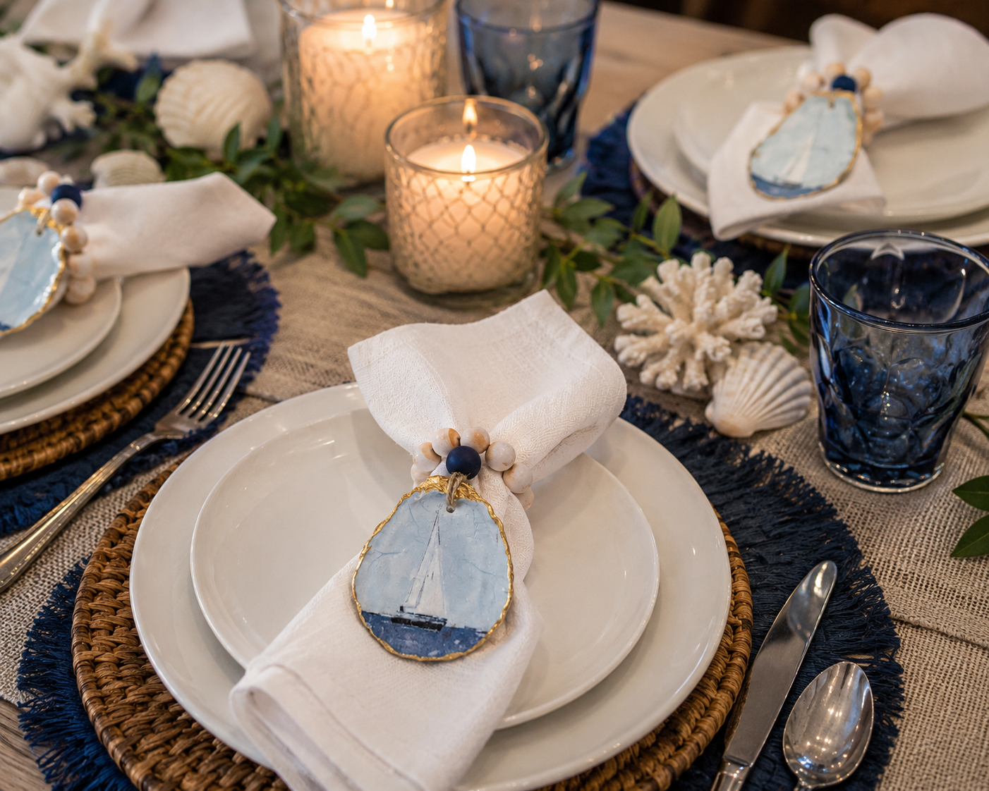 Handcrafted Coastal Sailboat Napkin Rings – Set of 6