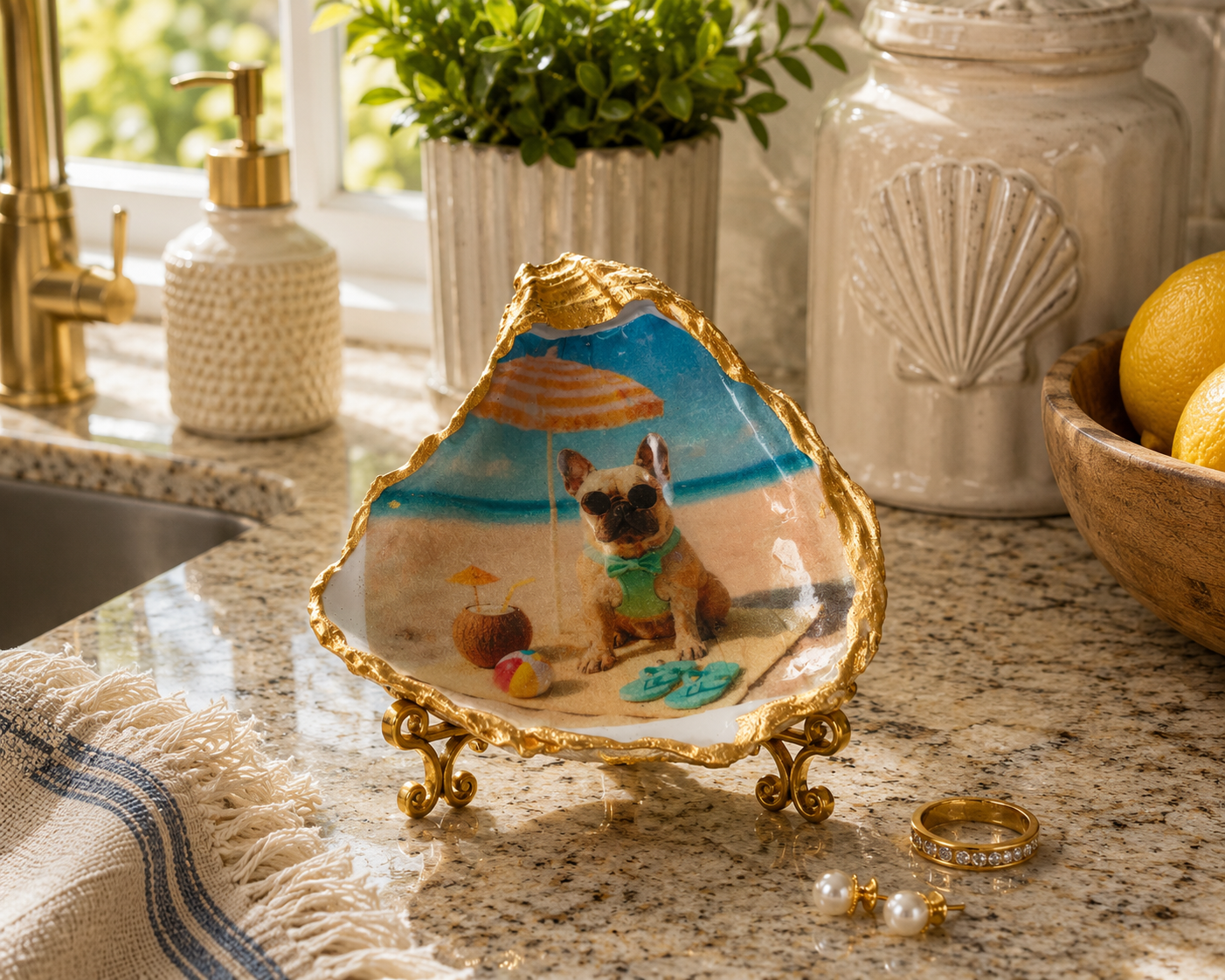 Frenchie Paradise-Gilded Oyster Trinket Dish