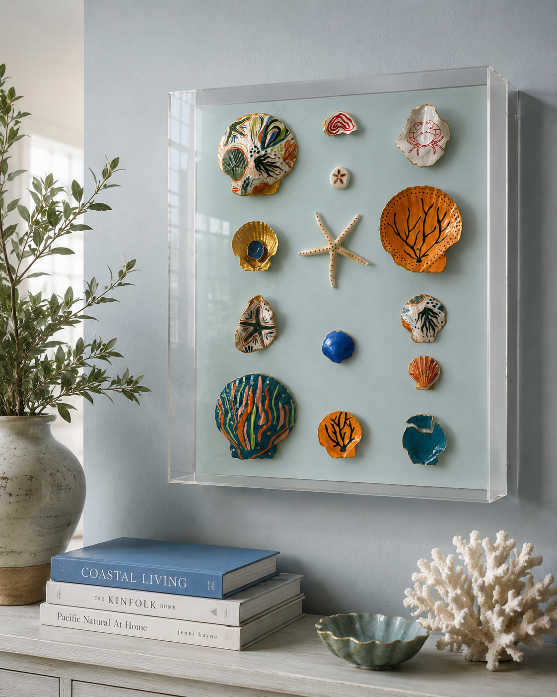The Tidal Gallery: Hand-Painted Shell Collection Shadowbox