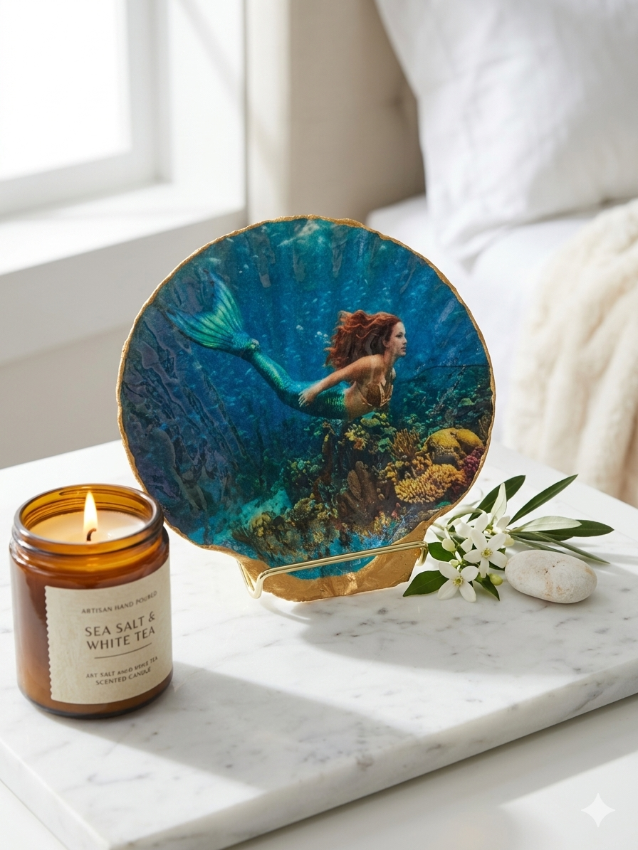 The Siren's Reef Handcrafted Gilded Shell Art