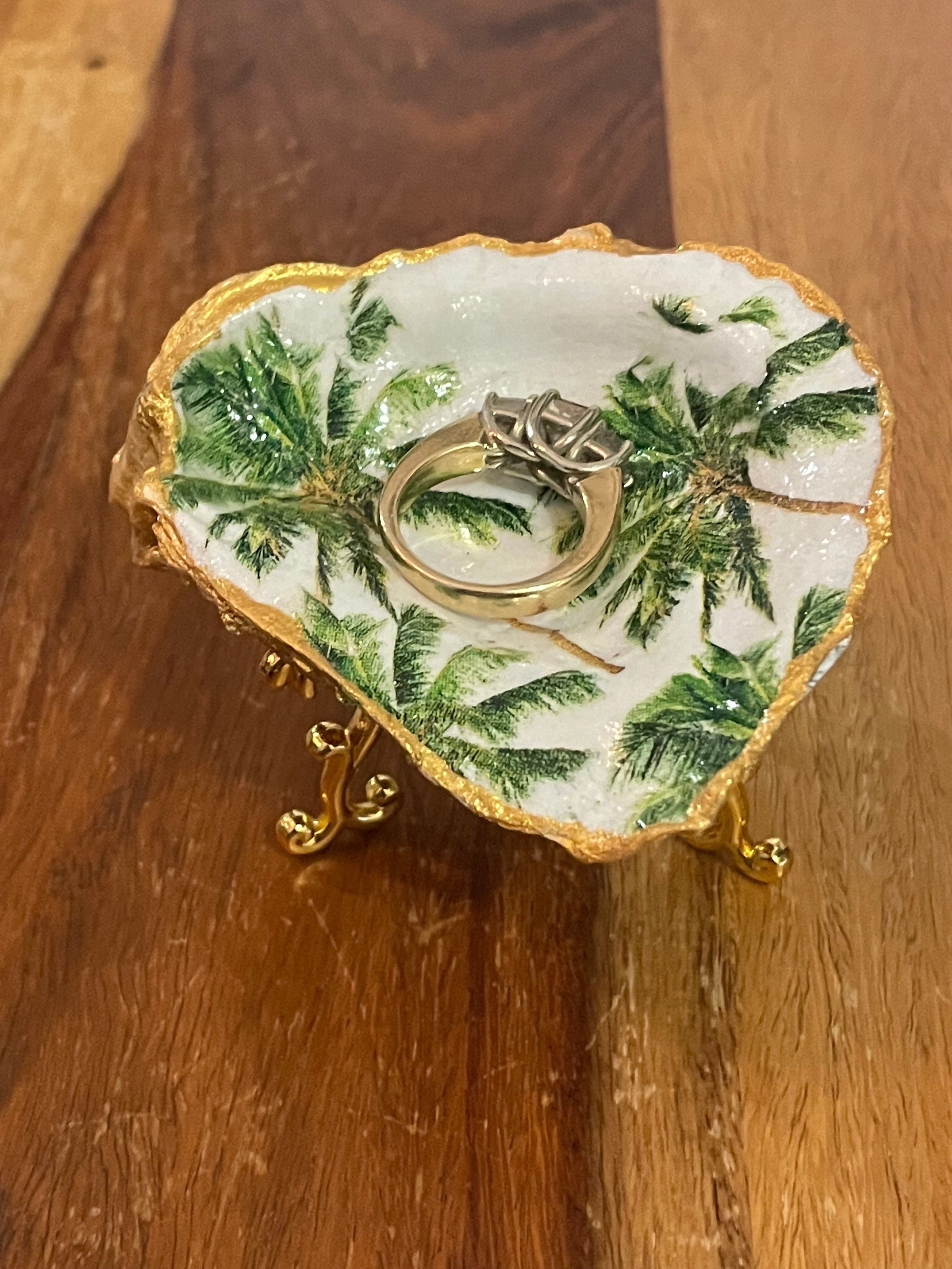 Midnight Palms-Gilded Oyster Trinket Dish