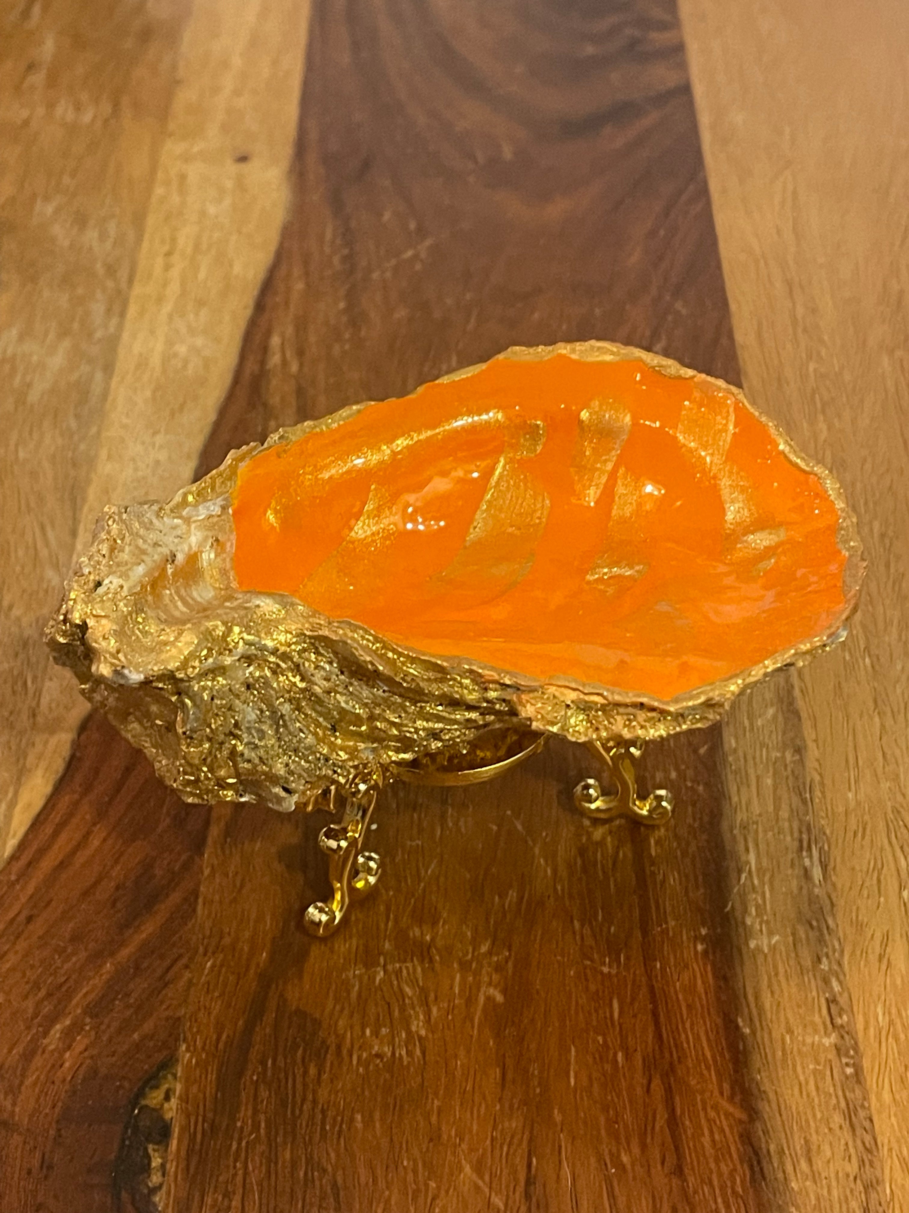 Gilded oyster trinket dish Sunkissed Citrus design by The Golden Shoreline"