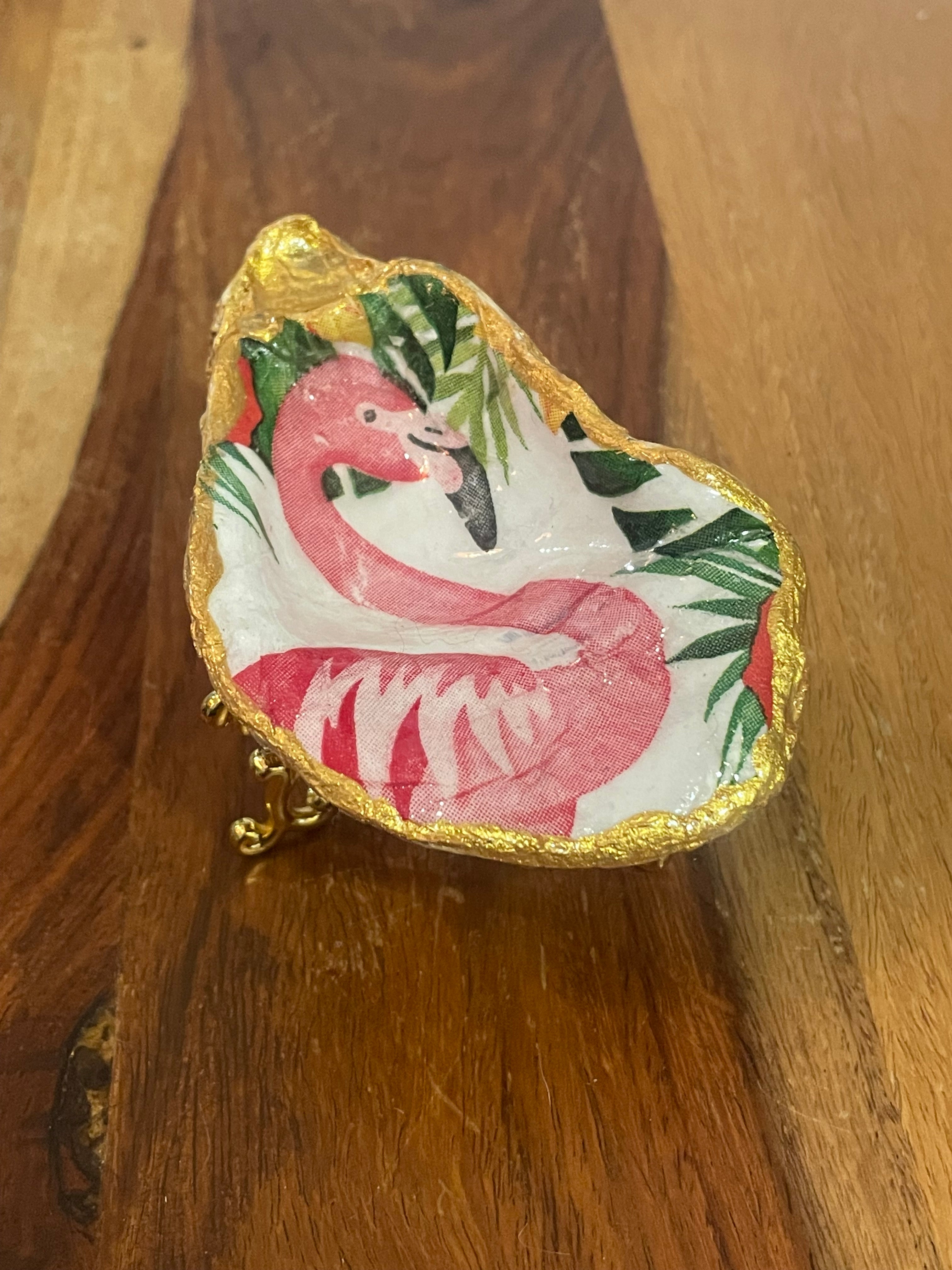 Gilded oyster trinket dish Flamingo Fancy design by The Golden Shoreline"