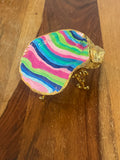 Gilded oyster trinket dish Tropical Stripe design by The Golden Shoreline"