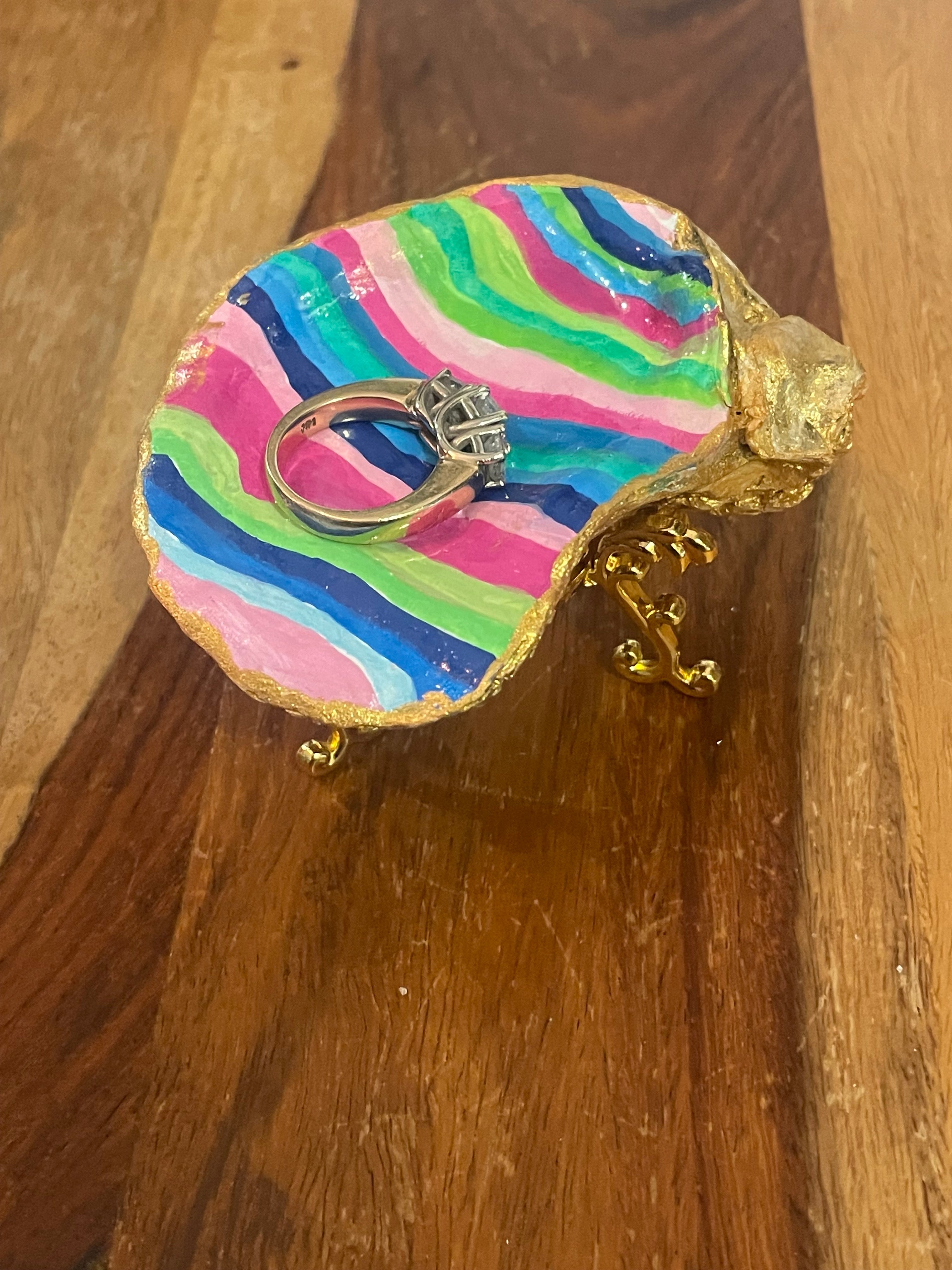 Tropical Stripe-Gilded Oyster Trinket Dish