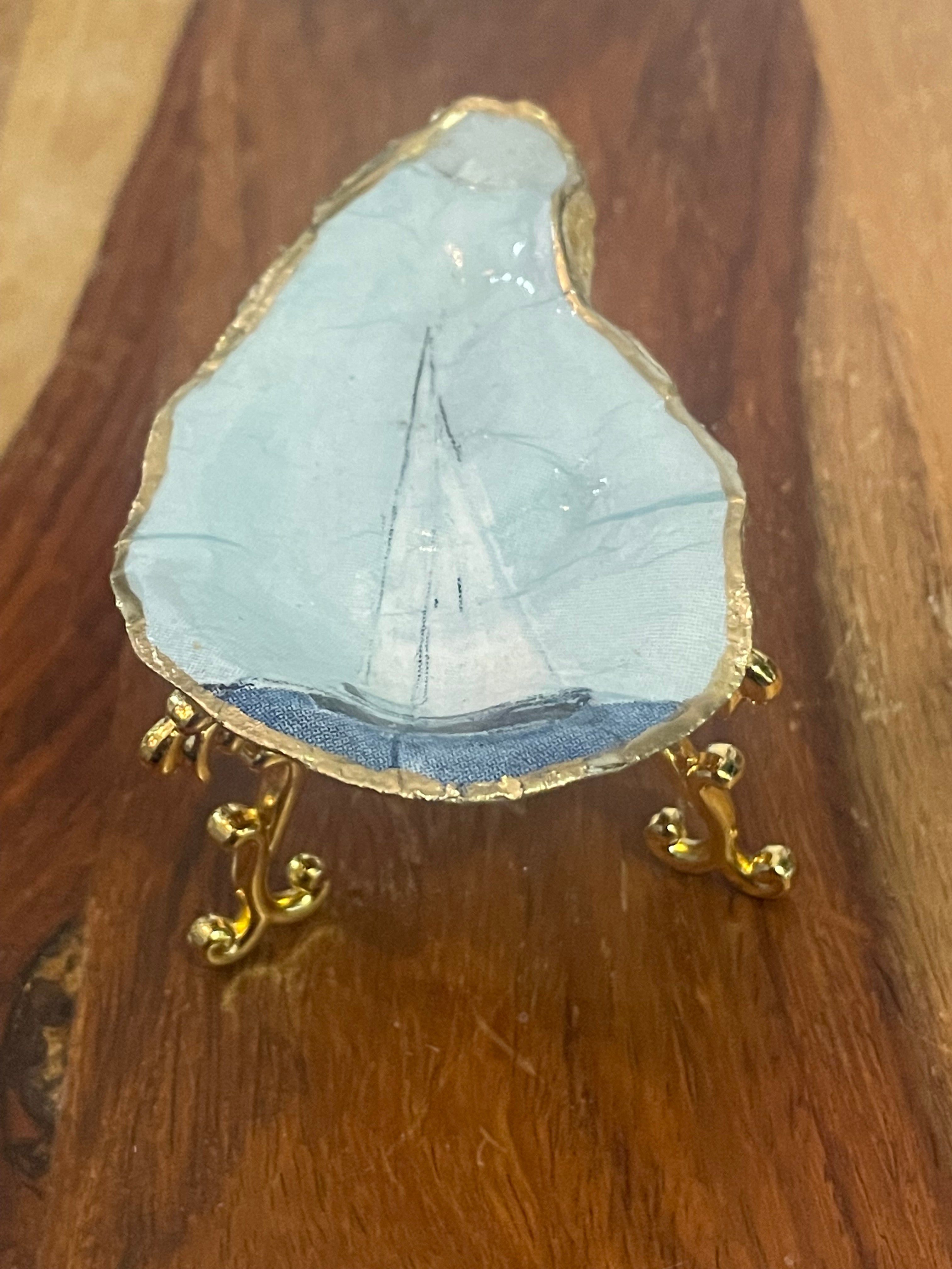 Gilded oyster trinket dish Nautical Sailboat design by The Golden Shoreline"