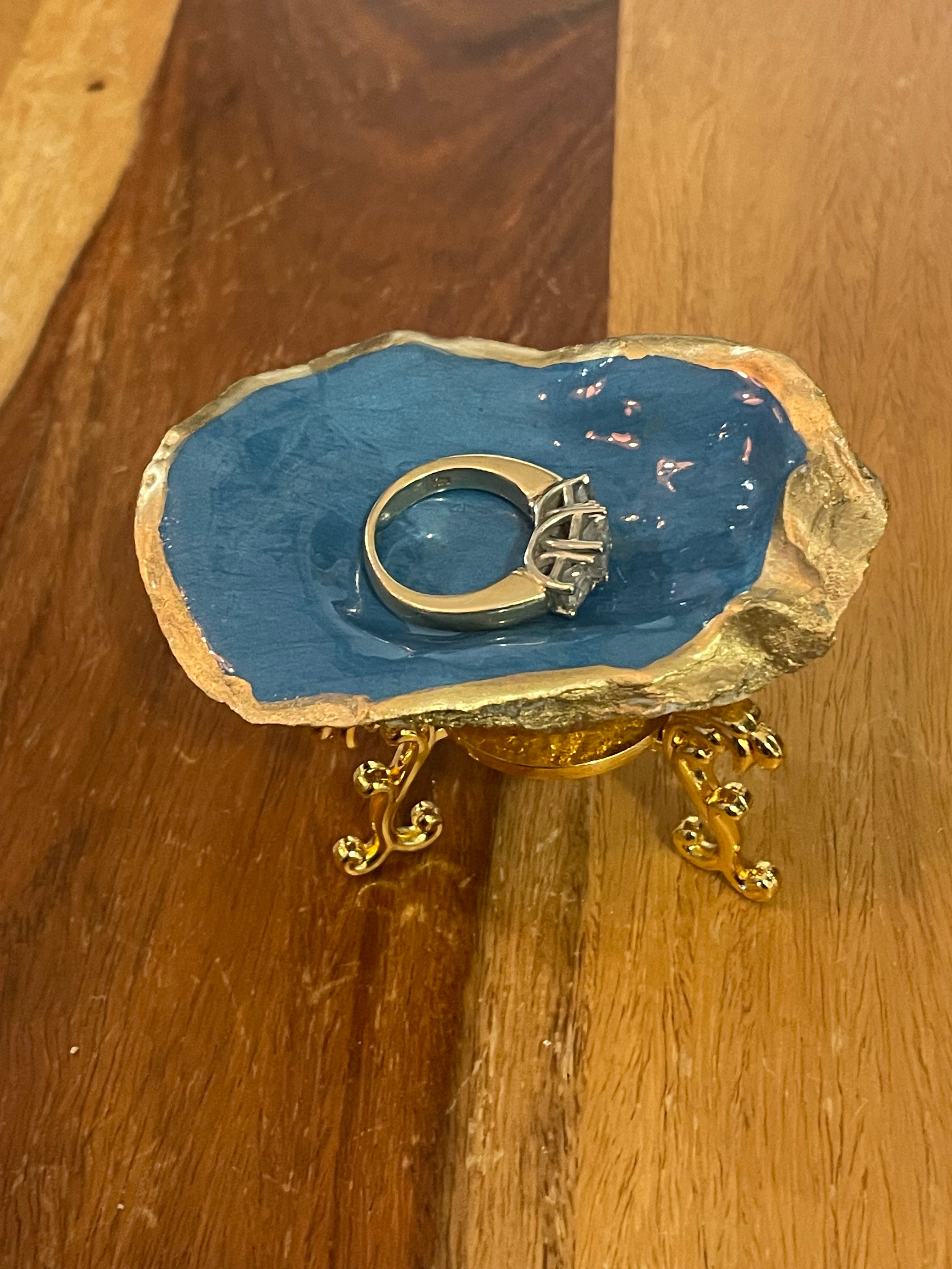 Midnight Tide-Gilded Oyster Trinket Dish