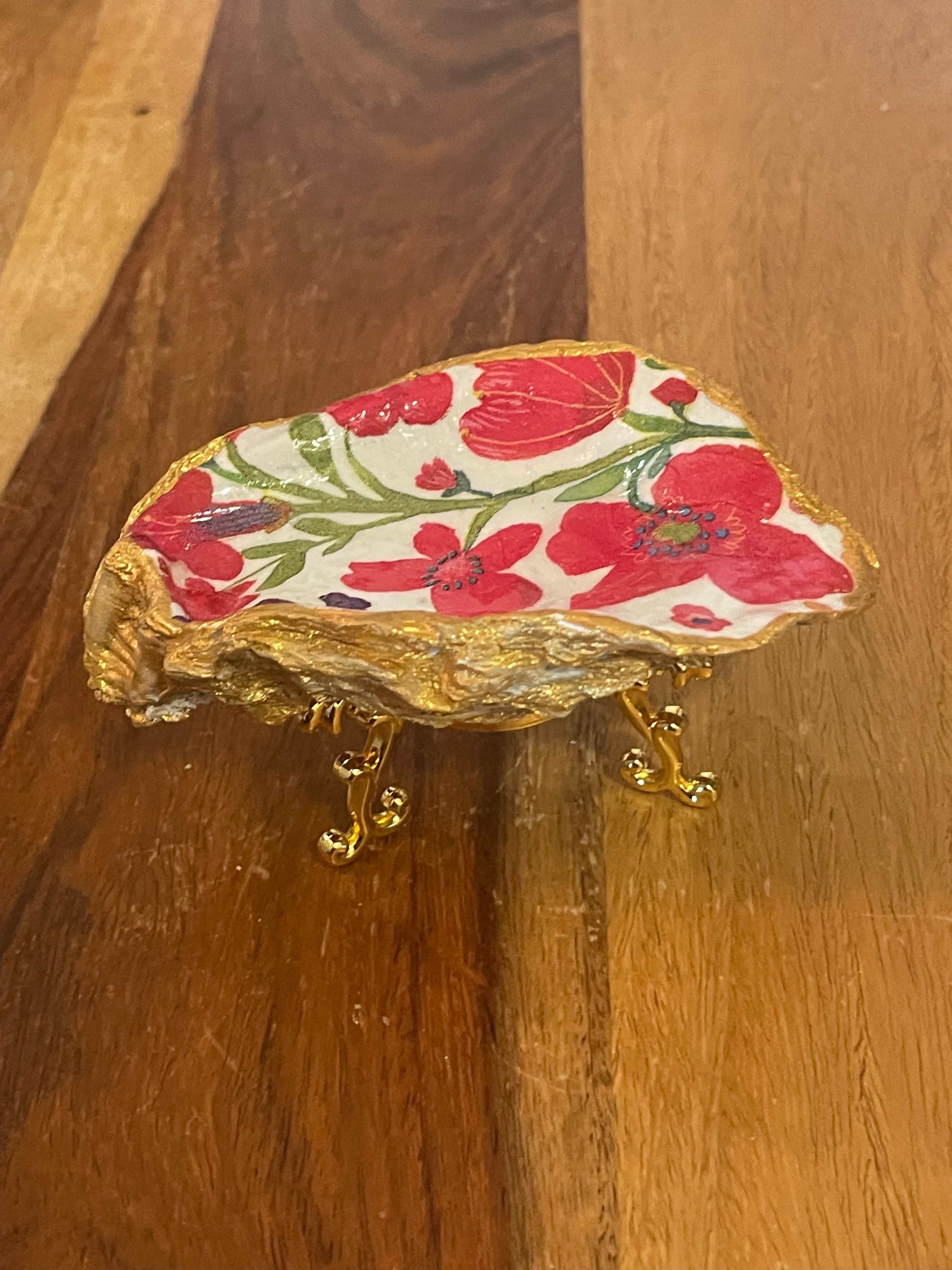 Gilded oyster trinket Poppy Fields coastal gift by The Golden Shoreline"