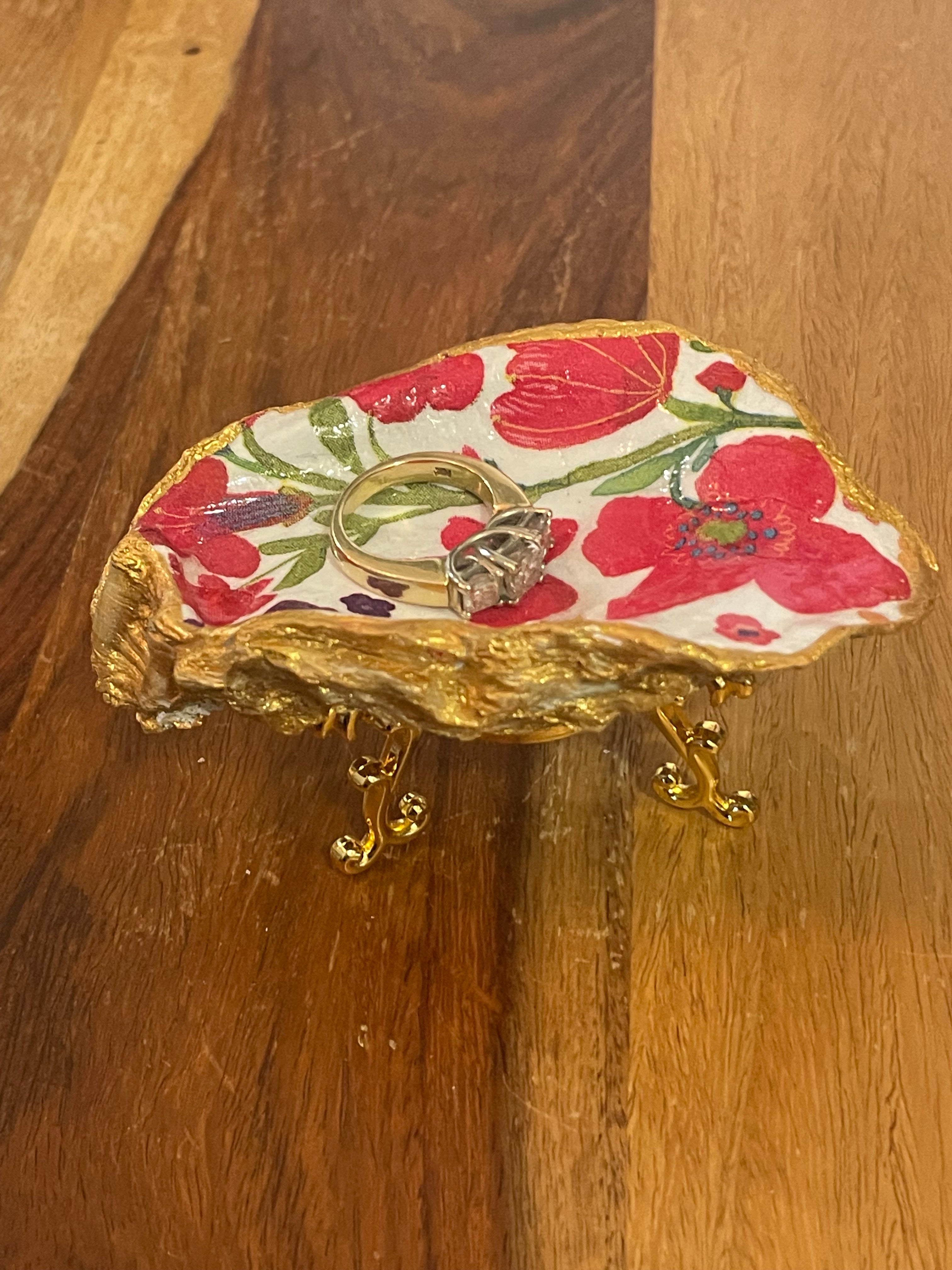 Poppy Fields-Gilded Oyster Trinket Dish