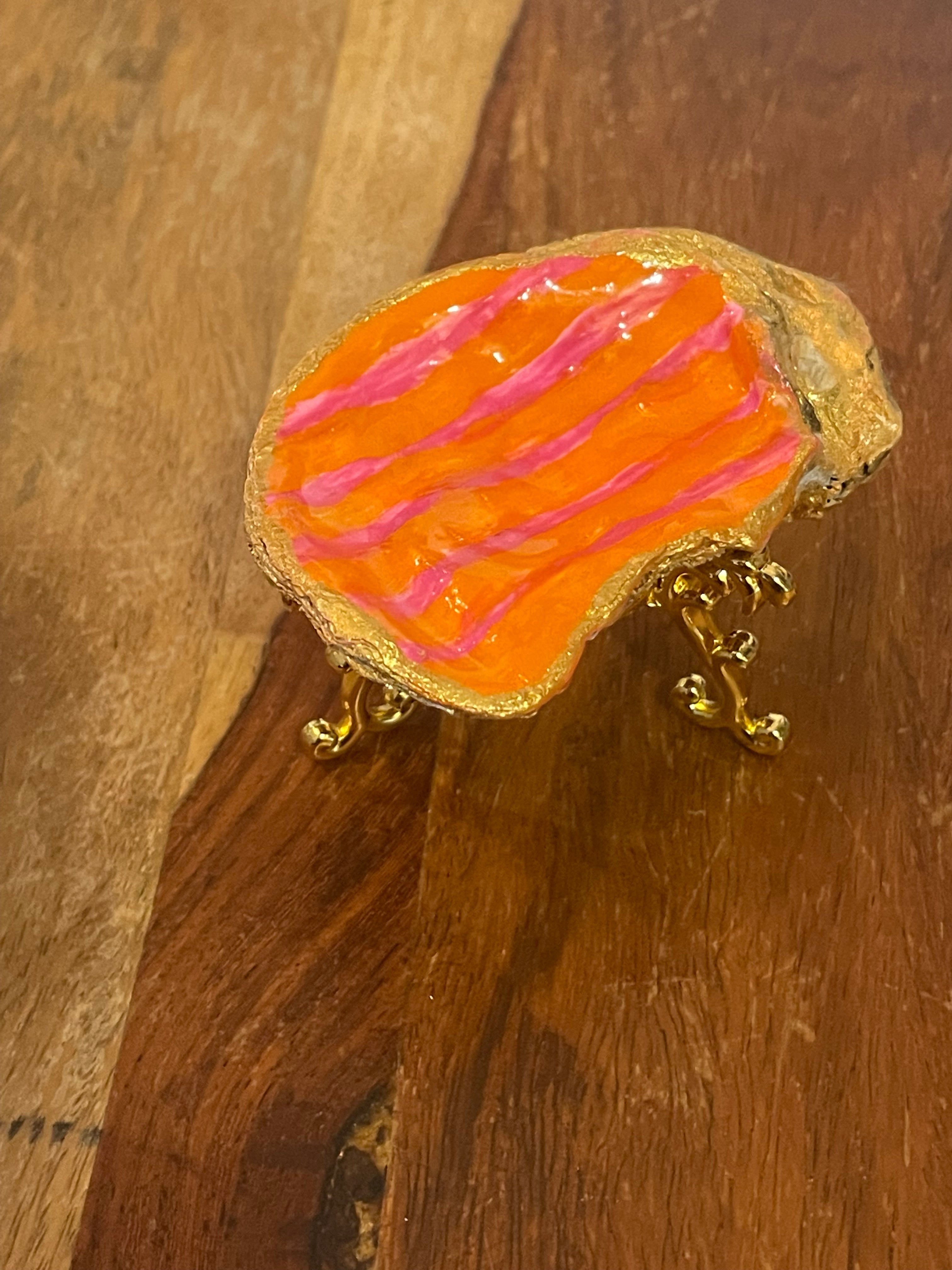 "Gilded oyster trinket The Sunset Stripe coastal gift by The Golden Shoreline"