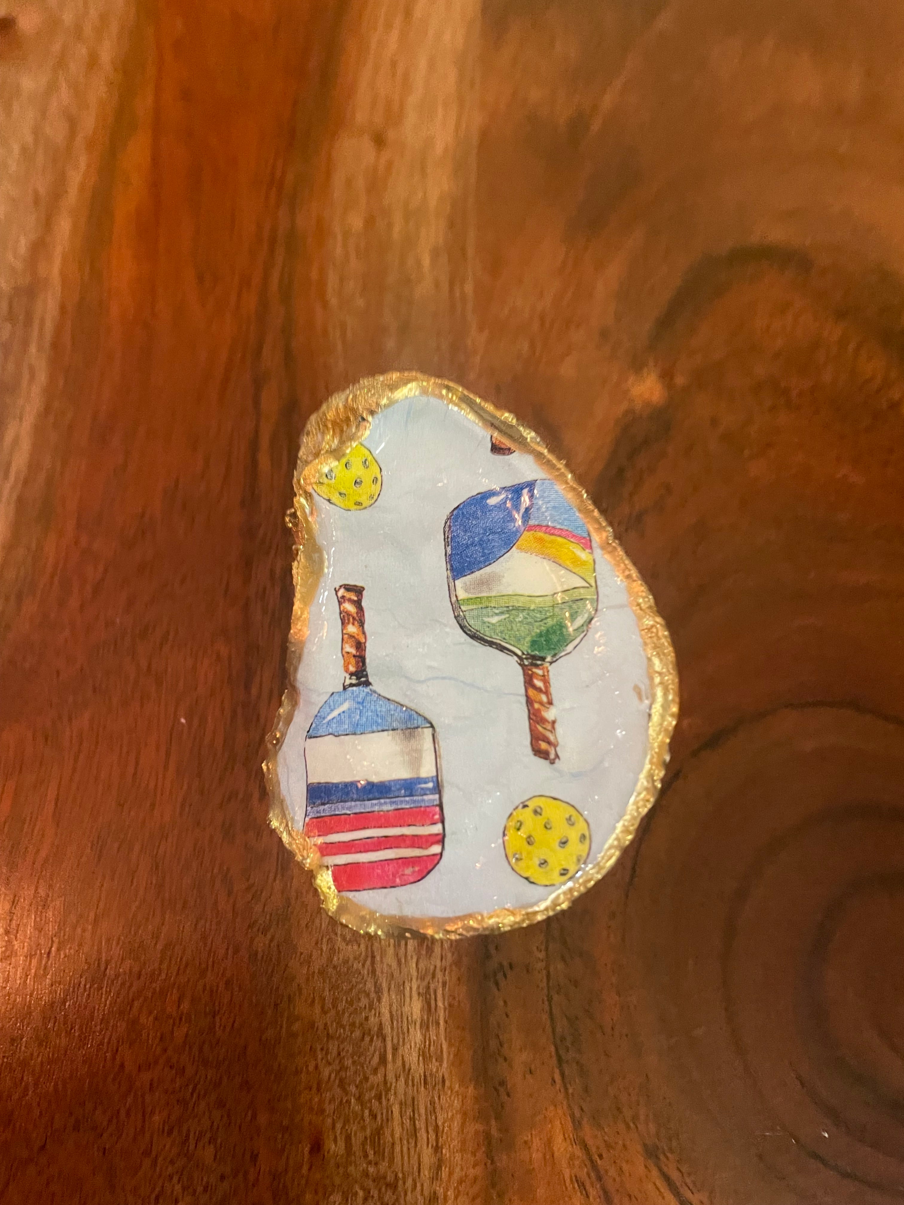 Gilded oyster trinket dish Pickleball Serve design by The Golden Shoreline