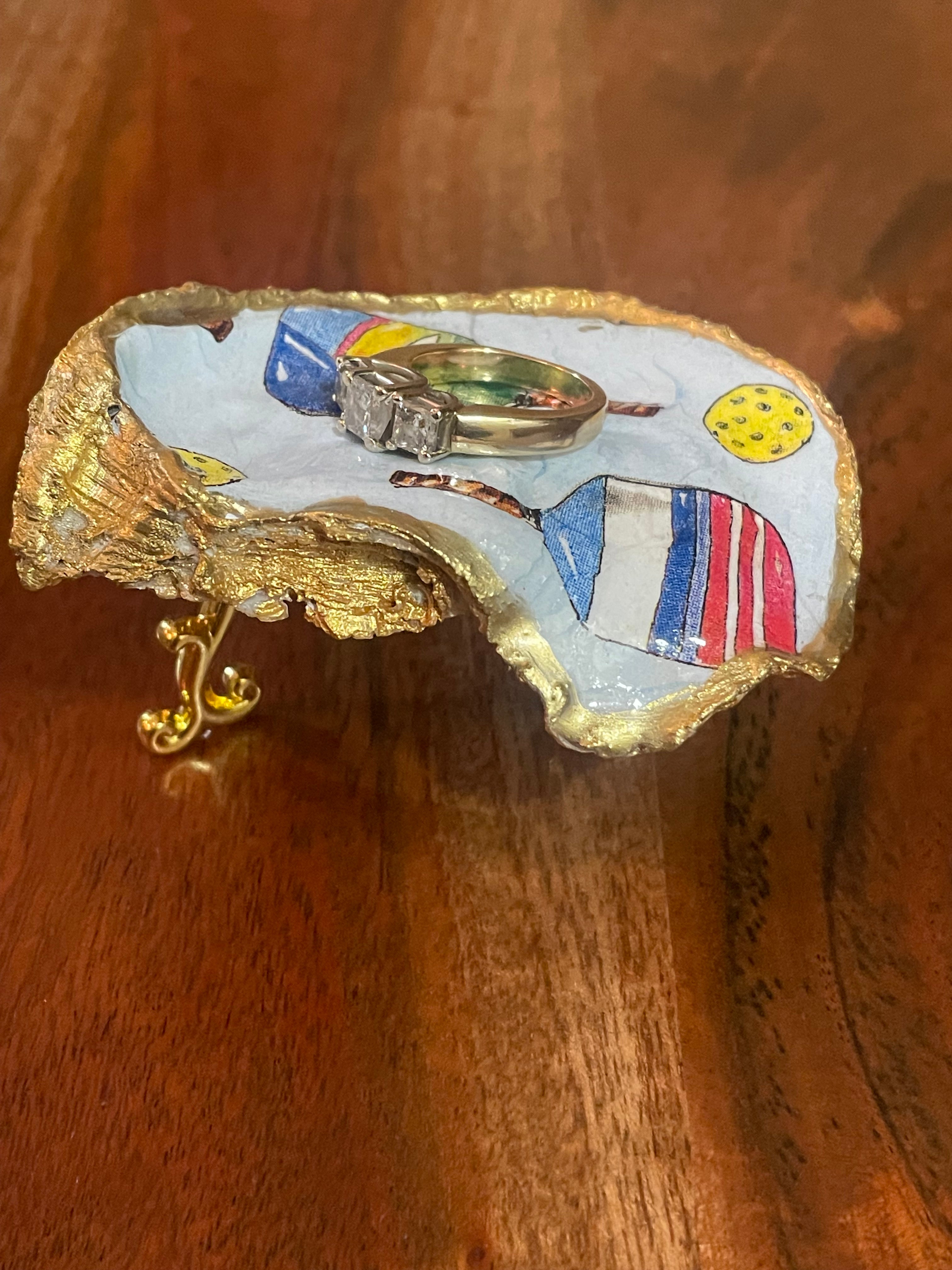 Pickleball Serve-Gilded Oyster Trinket Dish