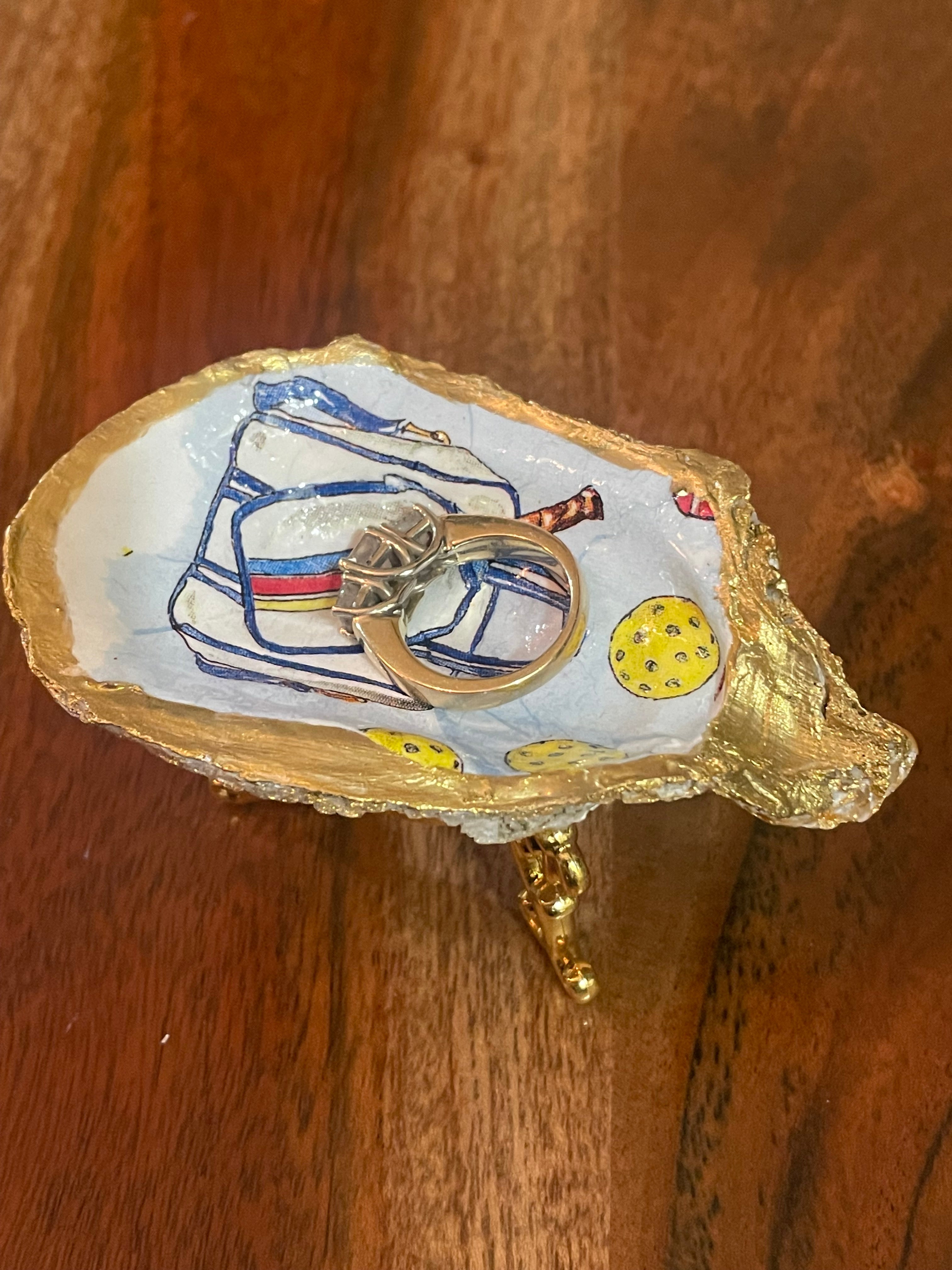 Pickleball Court-Gilded Oyster Trinket Dish