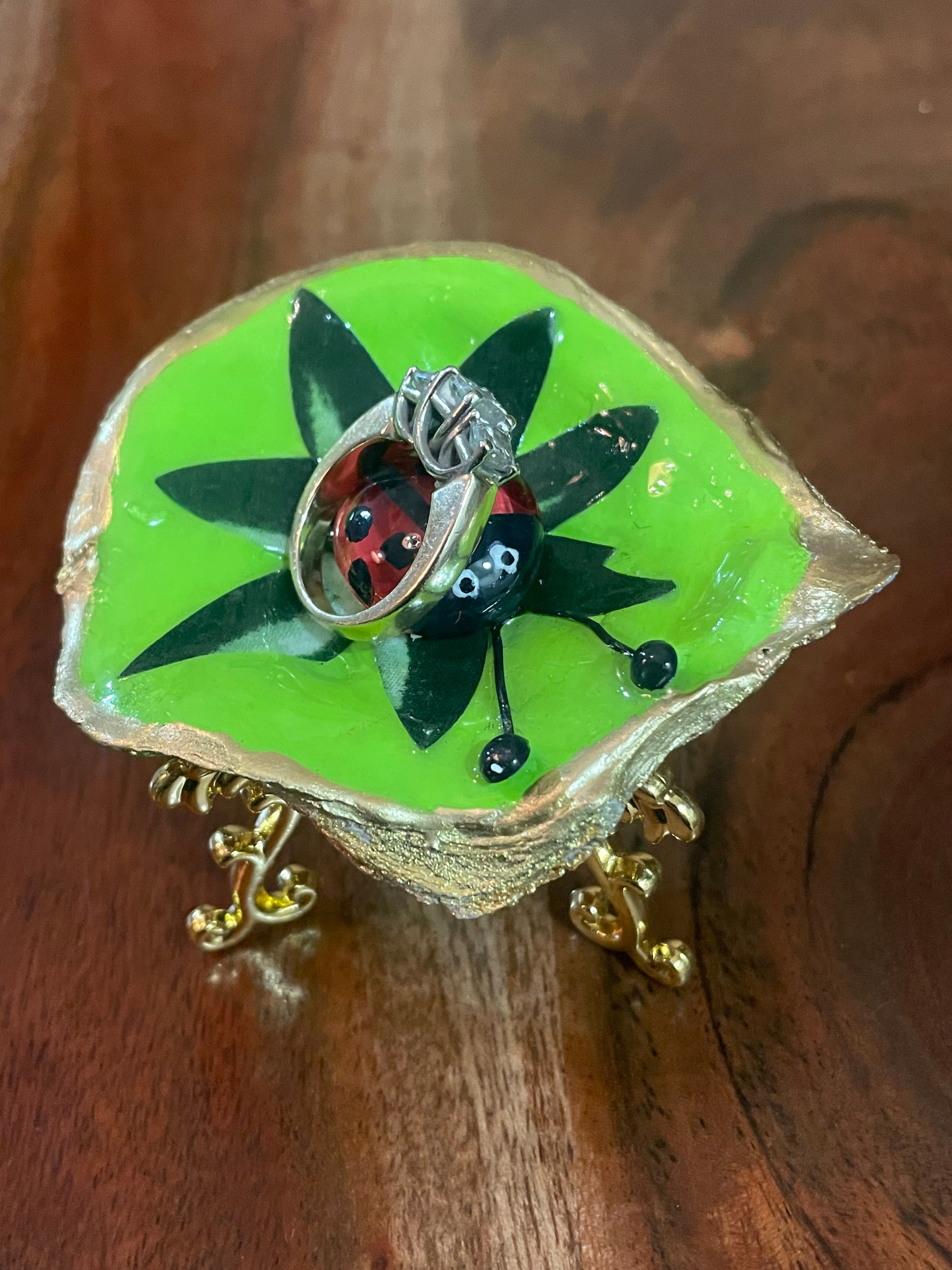 The Lucky Ladybug-Gilded Oyster Trinket Dish