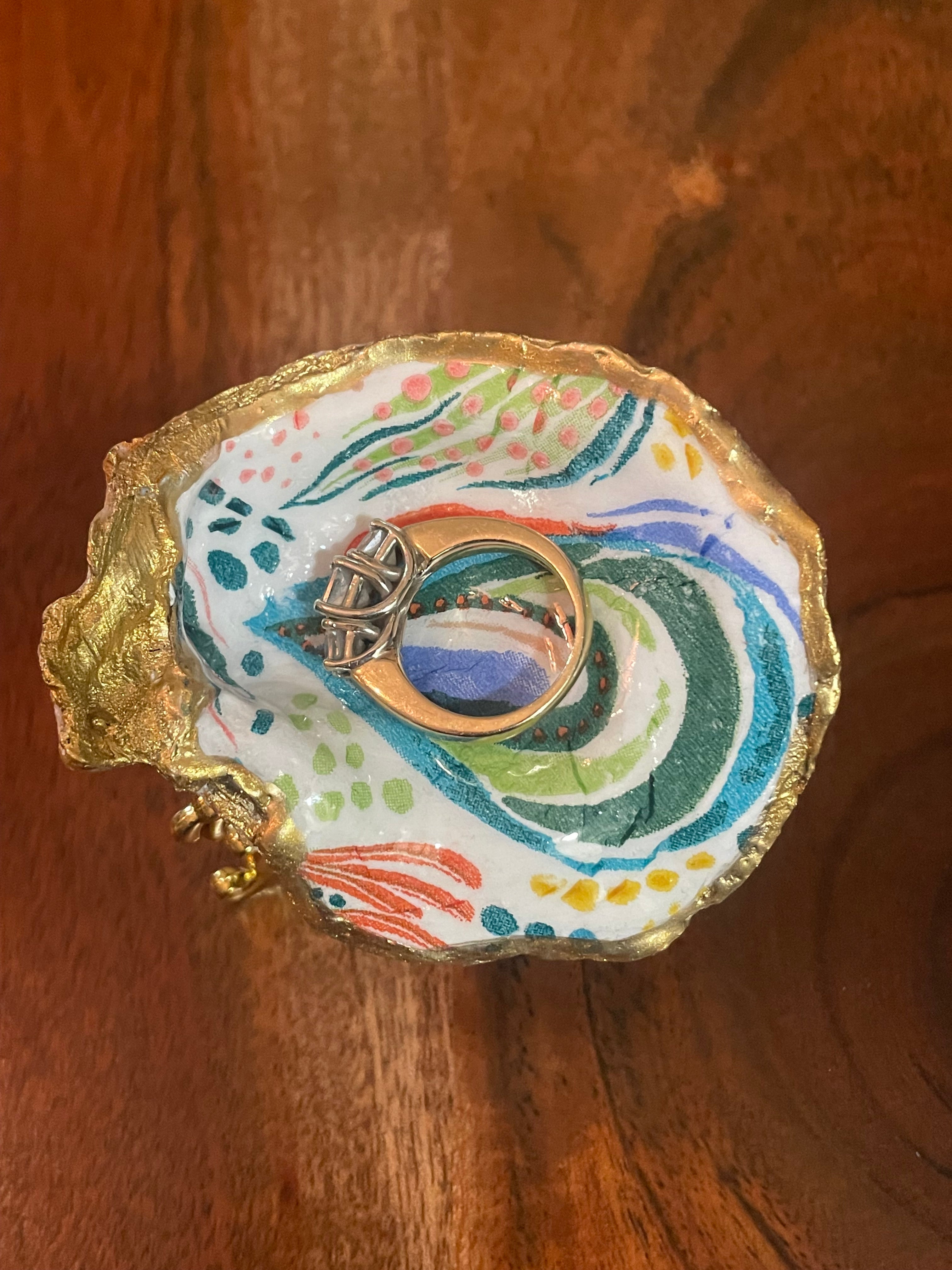 The Reef Abstract-Gilded Oyster Trinket Dish