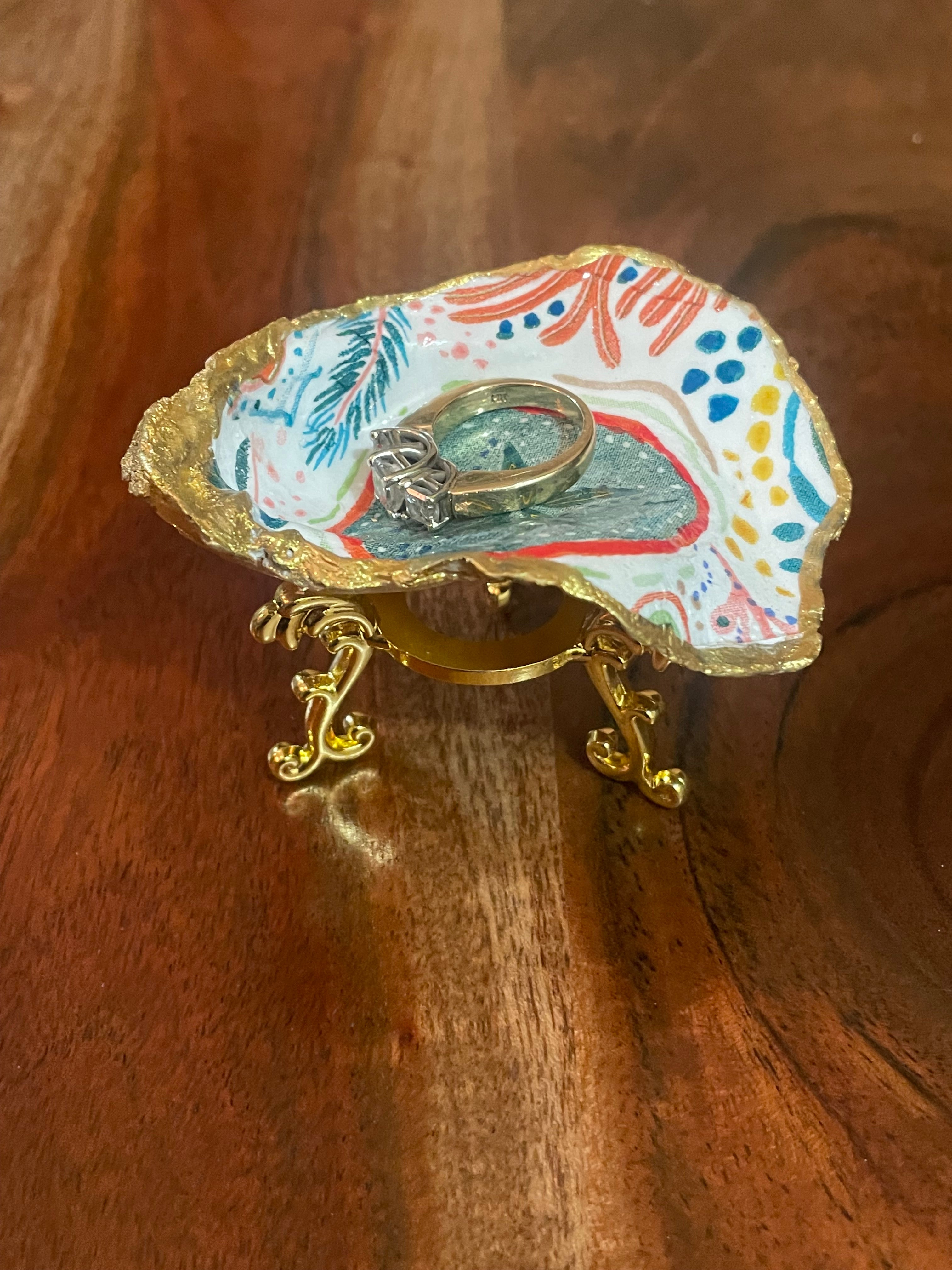 The Sand Dollar Abstract-Gilded Oyster Trinket Dish