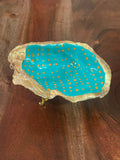 Gilded oyster trinket dish The Teal Speckle design by The Golden Shoreline"