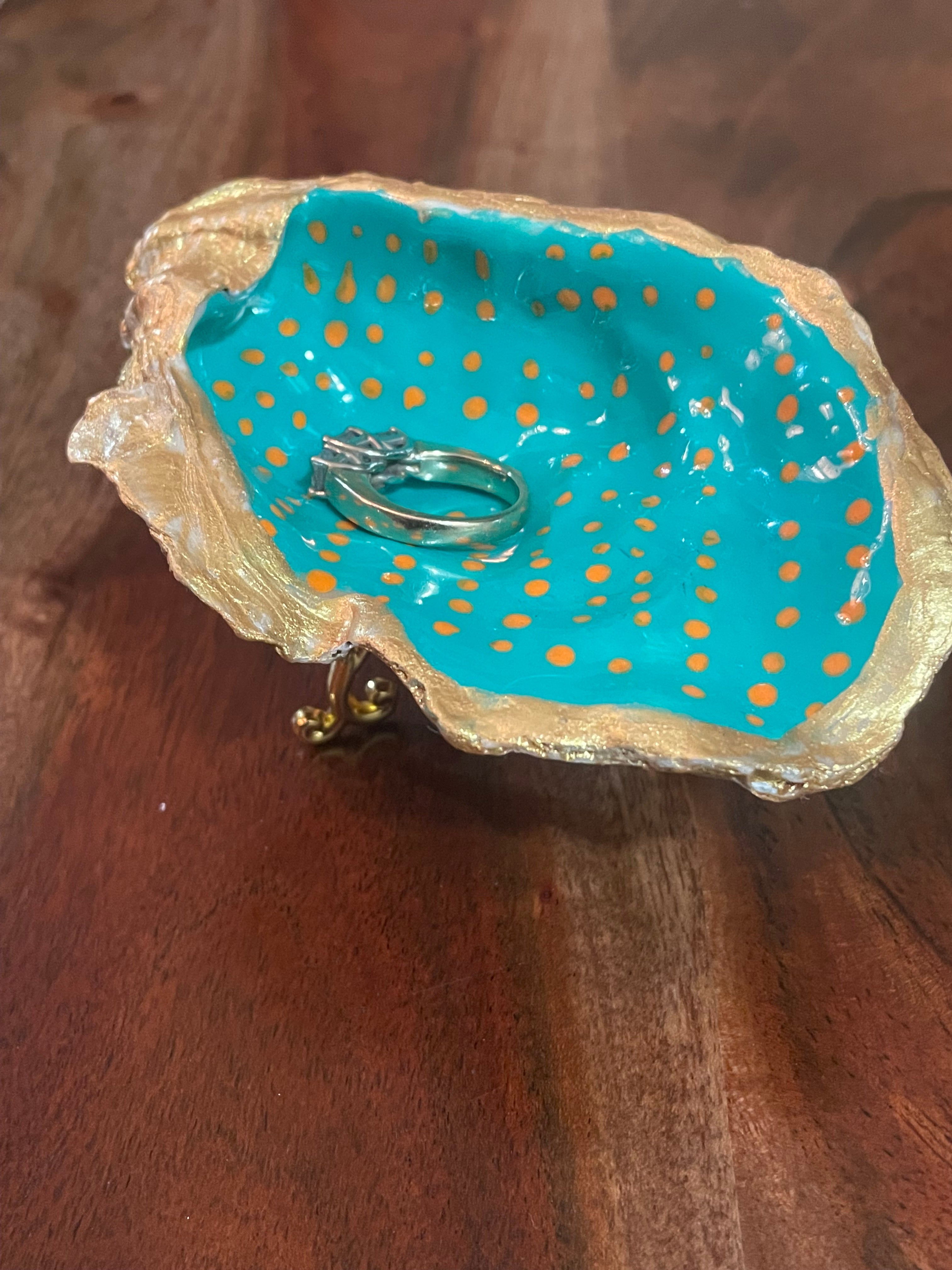 The Teal Speckle-Gilded Oyster Trinket Dish