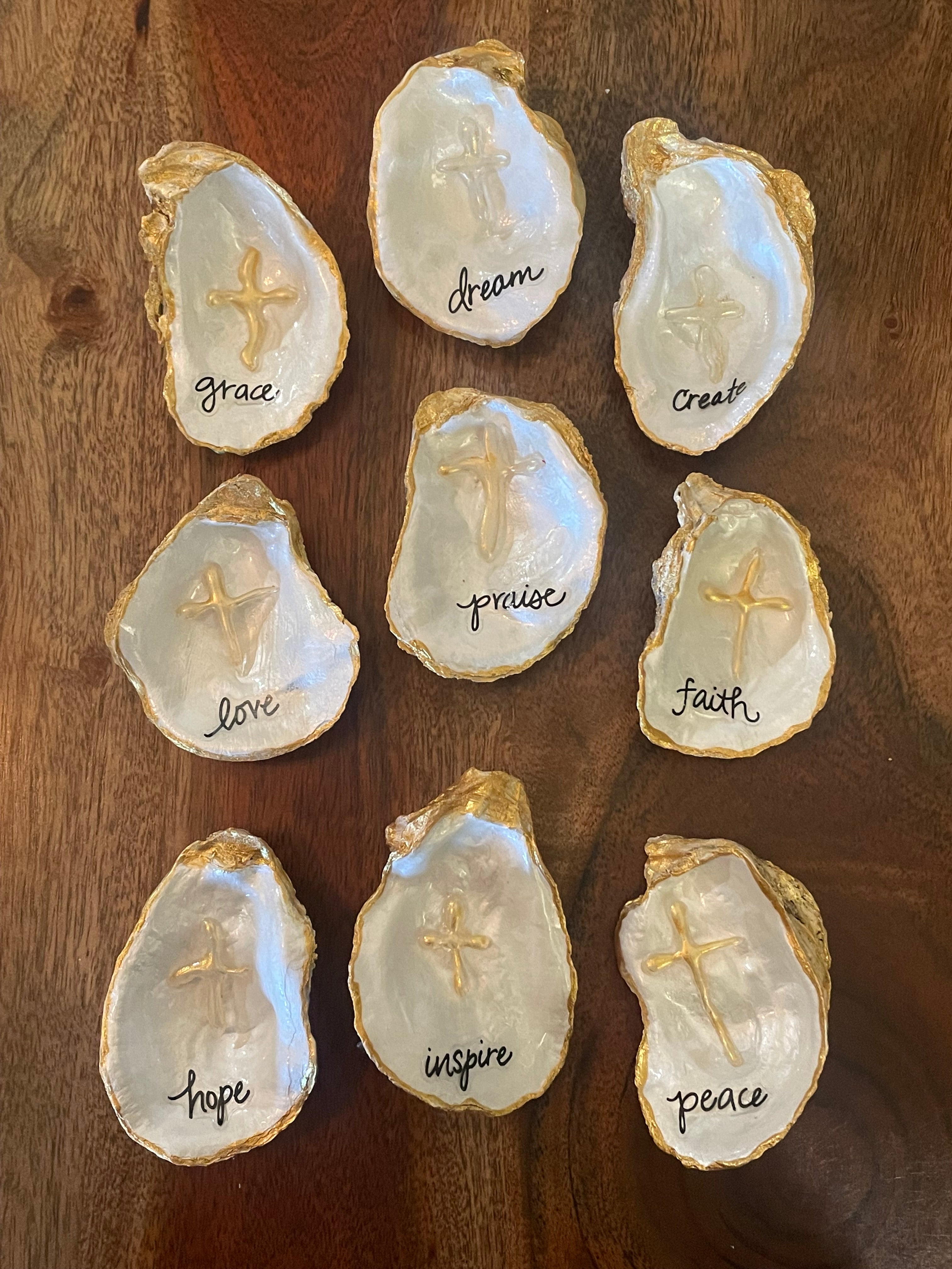 The Inspiration Series gilded oyster cross coastal art by The Golden Shoreline"