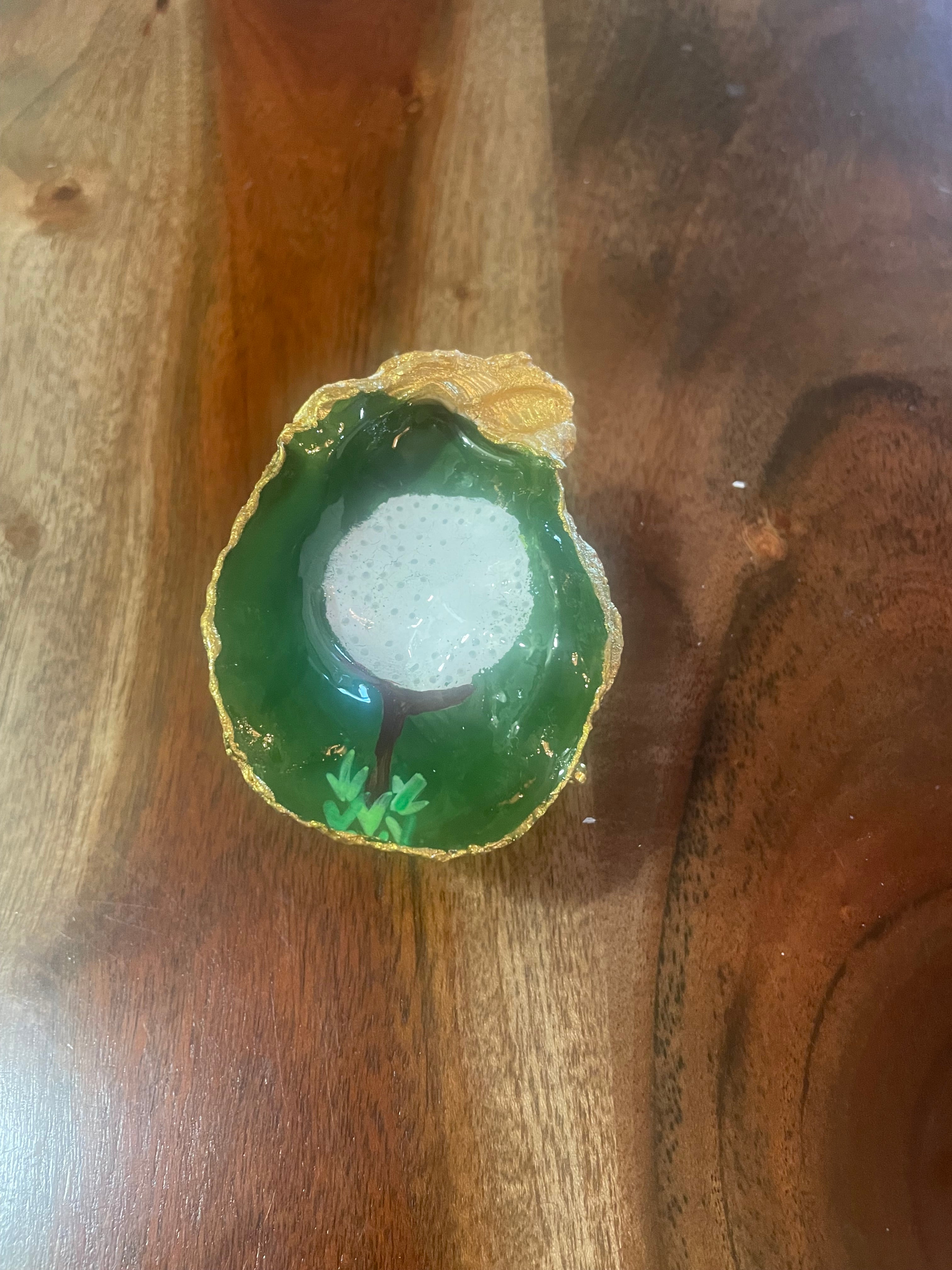 Gilded oyster trinket The 19th Hole Emerald Green Edition golf gift by The Golden Shoreline"