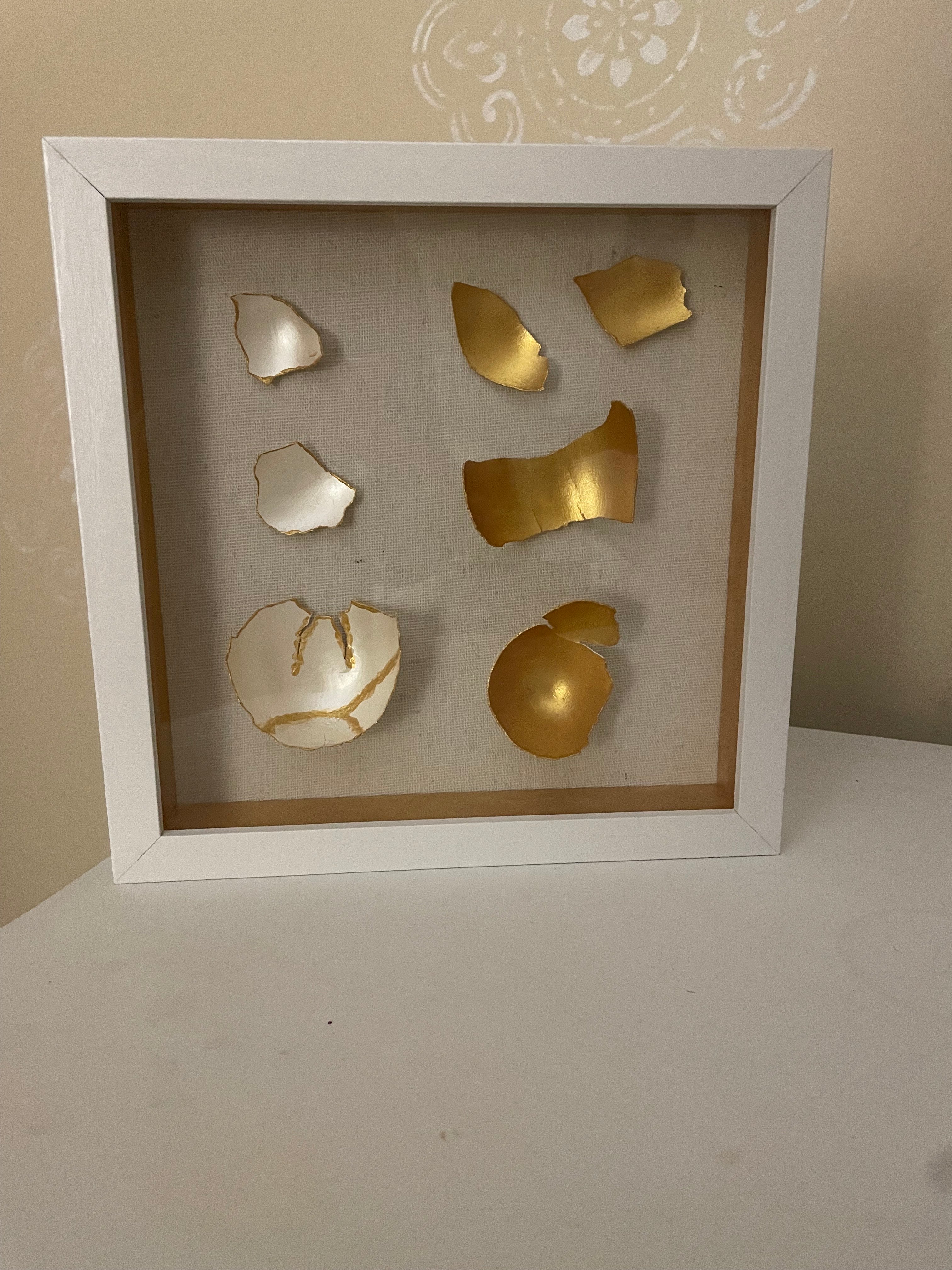 Kintsugi Goose Egg Shadow Box-Gilded Eggshell Kintsugi