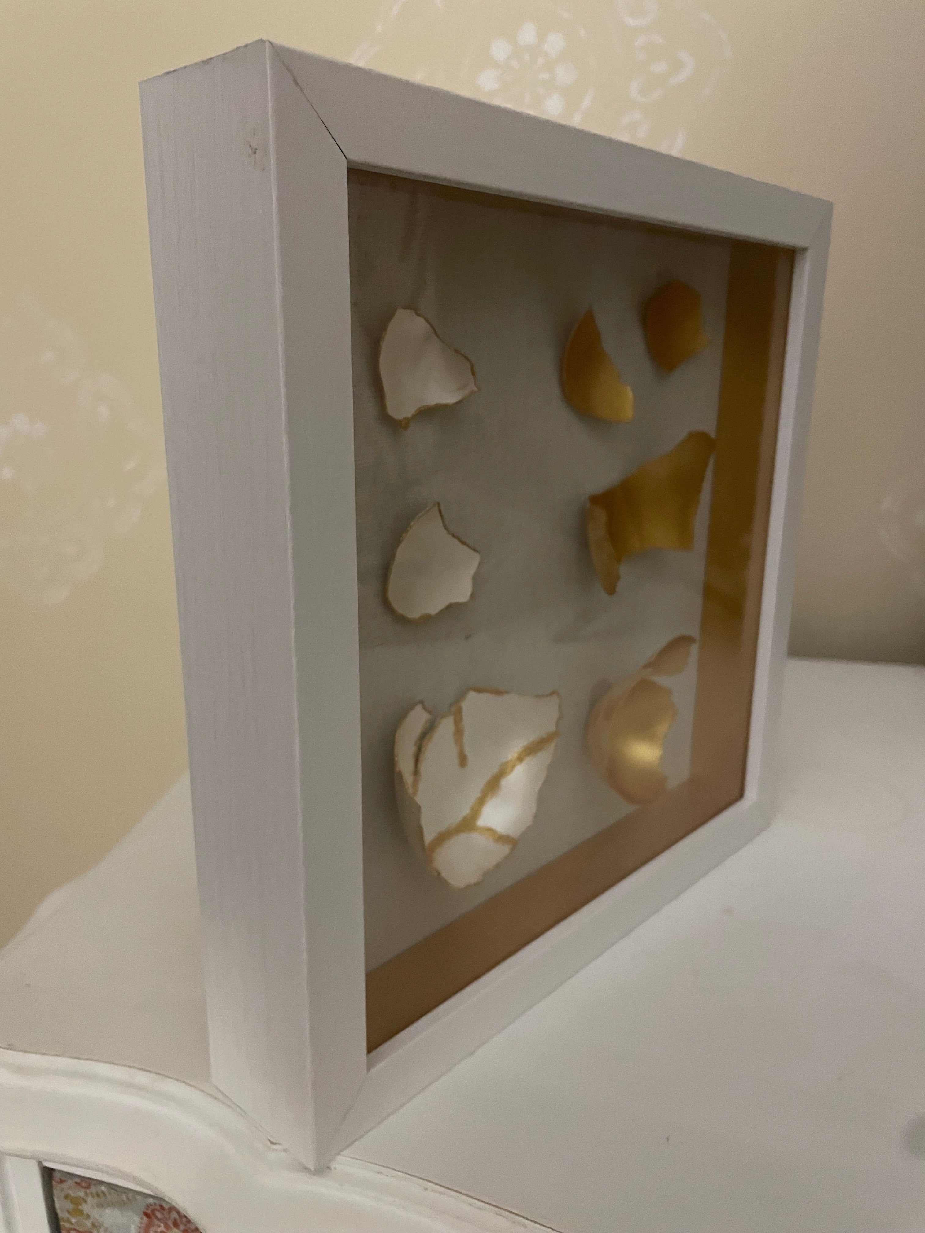 Kintsugi Goose Egg Shadow Box-Gilded Eggshell Kintsugi