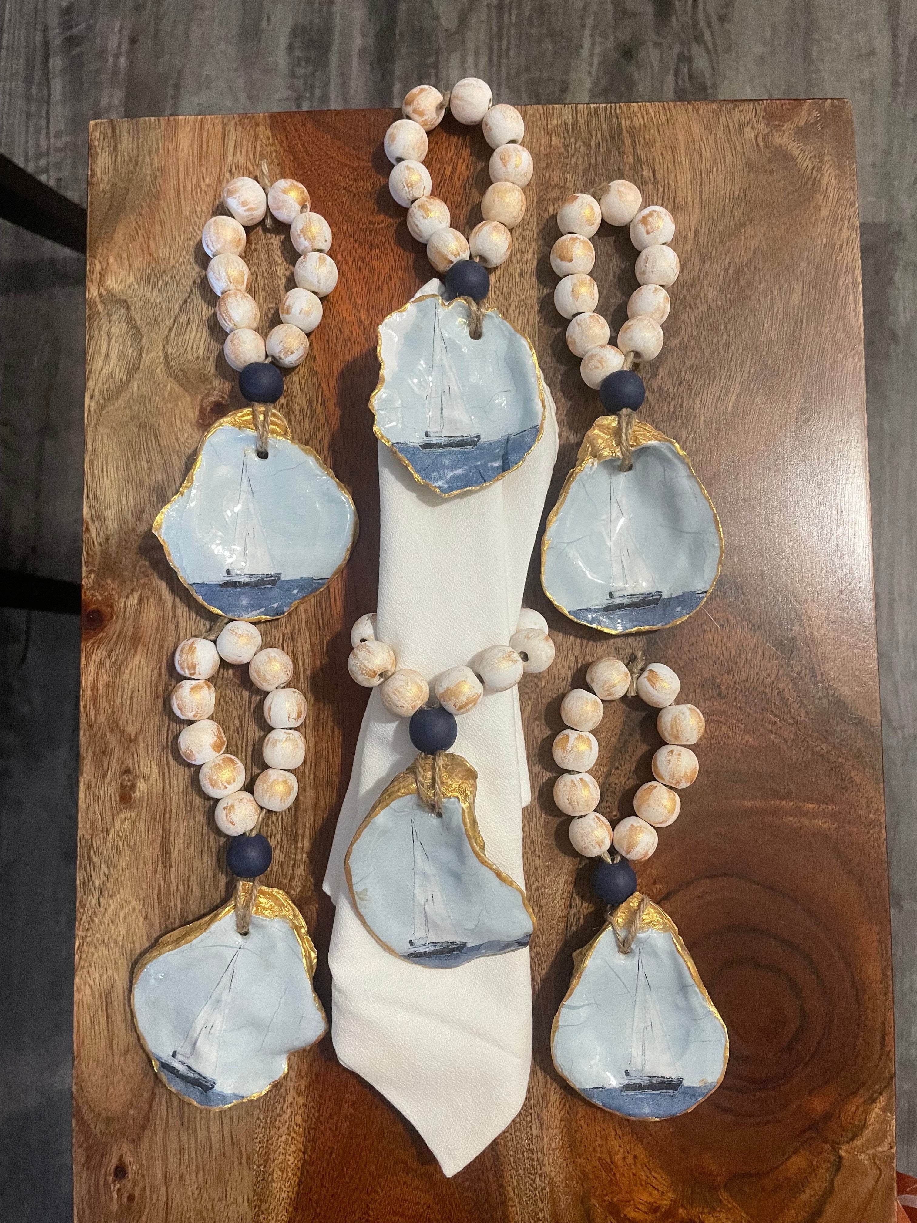 Handcrafted Coastal Sailboat Napkin Rings – Set of 6