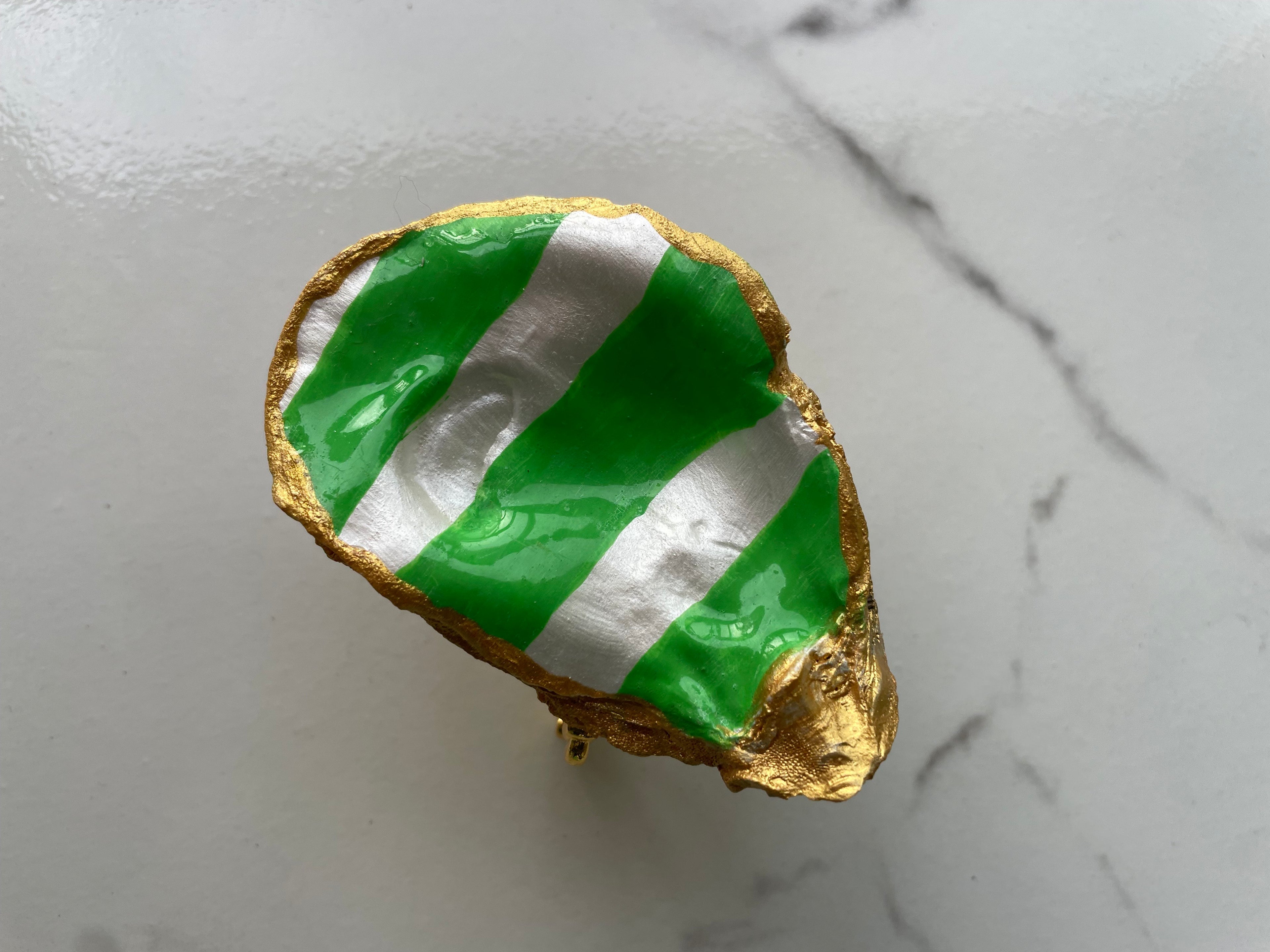 Seaglass gilded oyster shell trinket dish with gold paint accent
