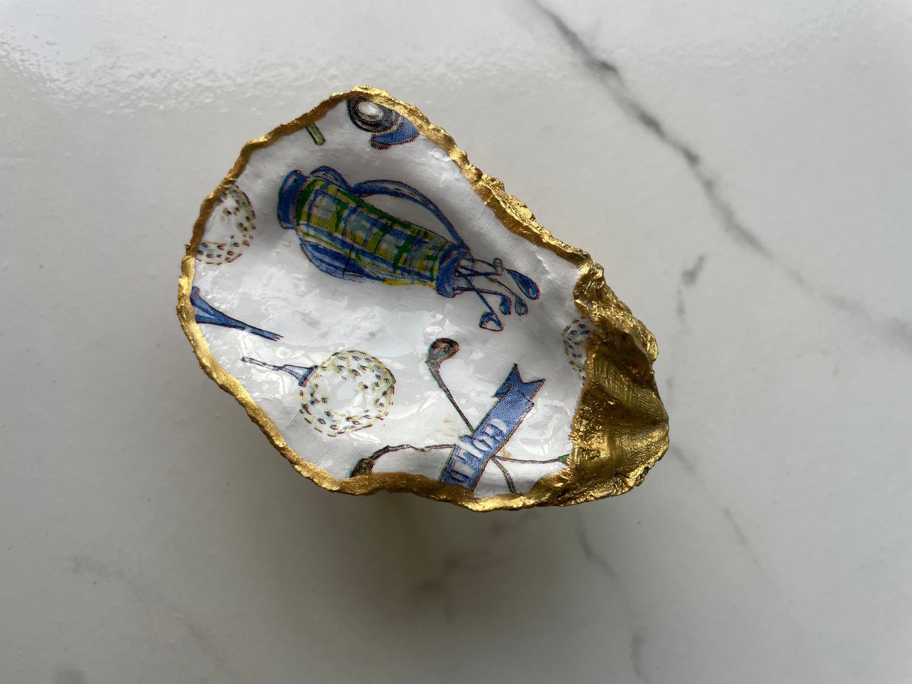 The 19th Hole Keepsake gilded oyster shell trinket dish with gold paint accent