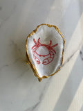 Red Crab gilded oyster shell trinket dish with gold paint accent