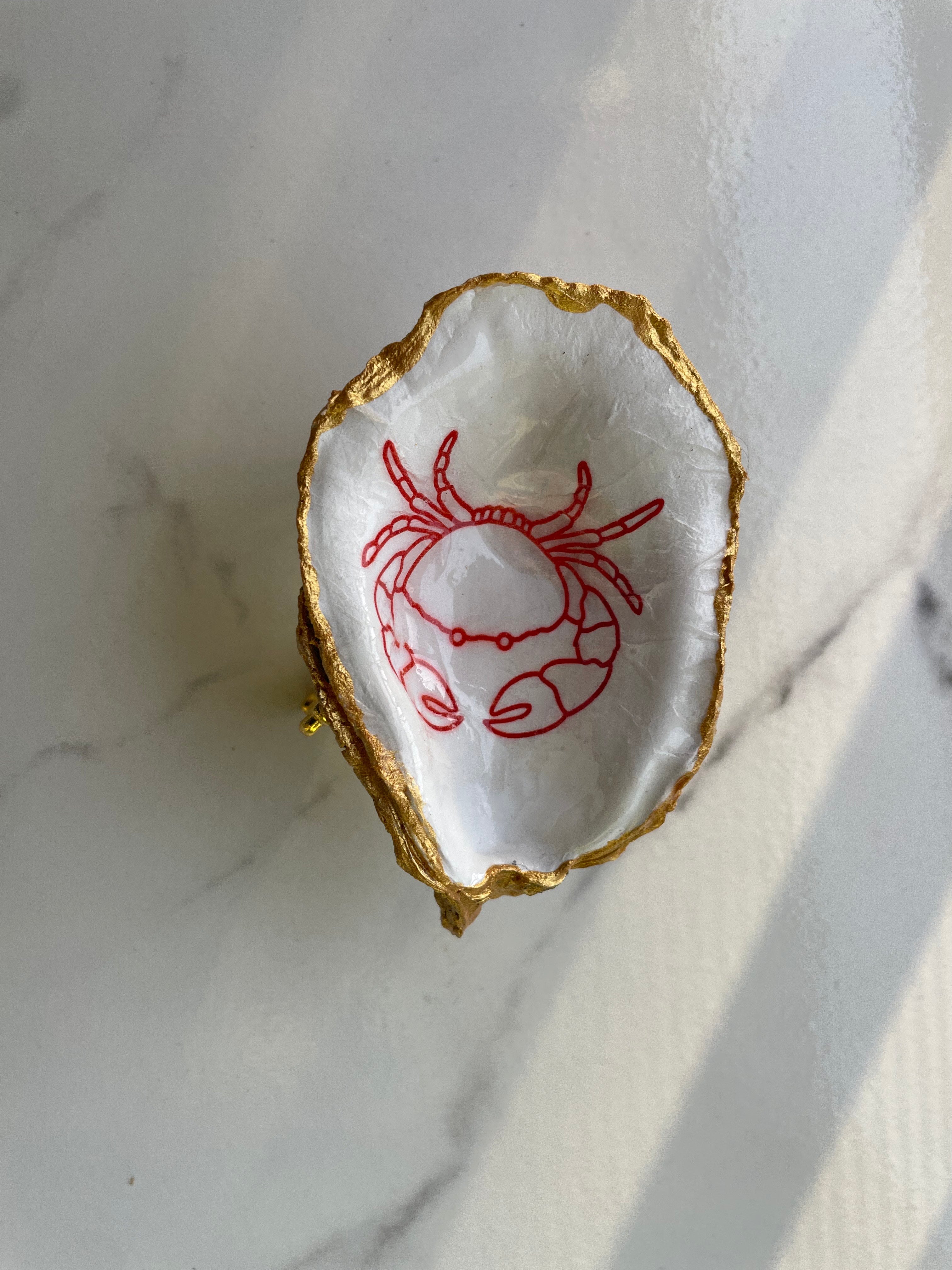 Red Crab gilded oyster shell trinket dish with gold paint accent