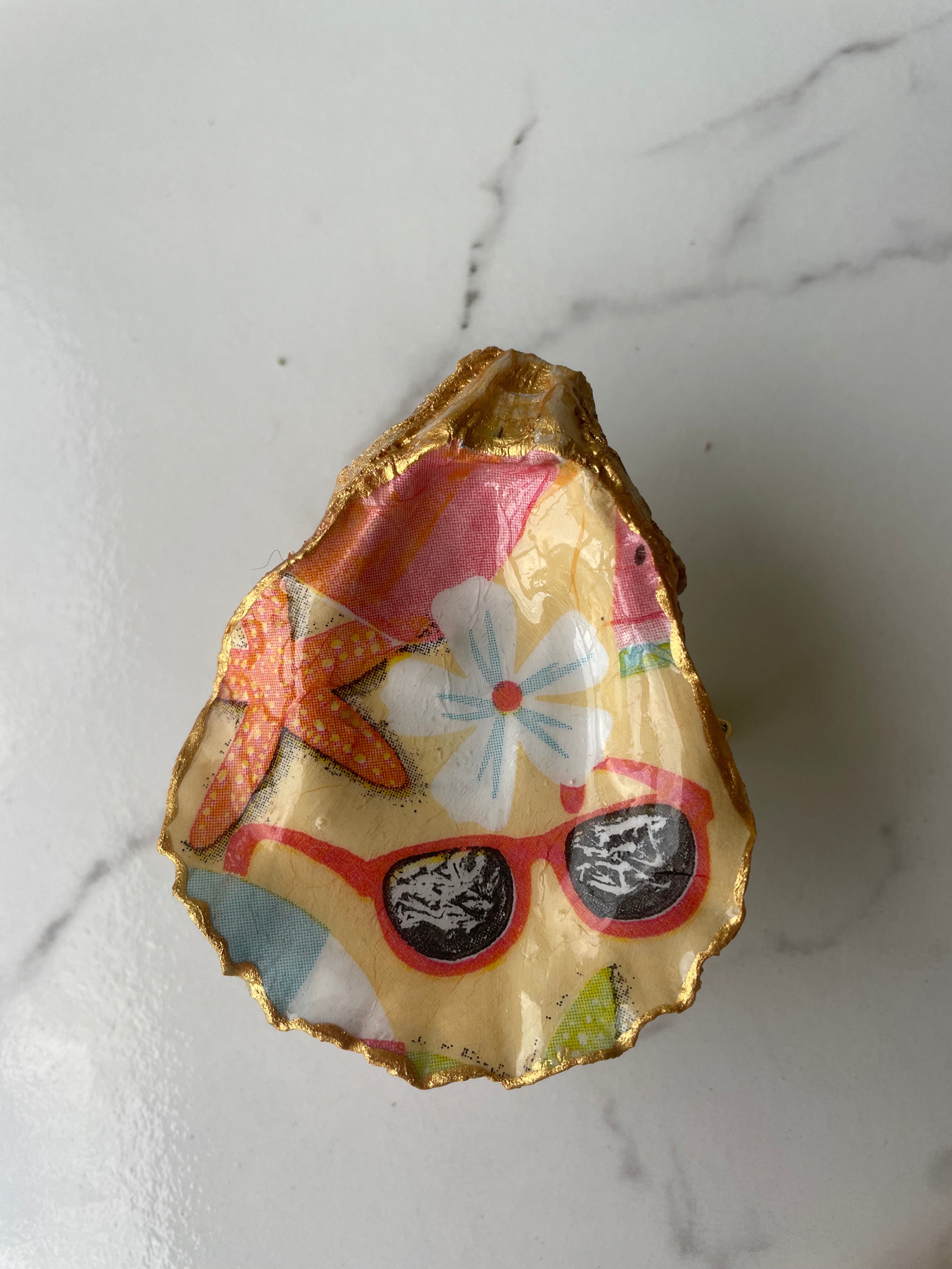 Vacation Lens gilded oyster shell trinket dish with gold paint accent