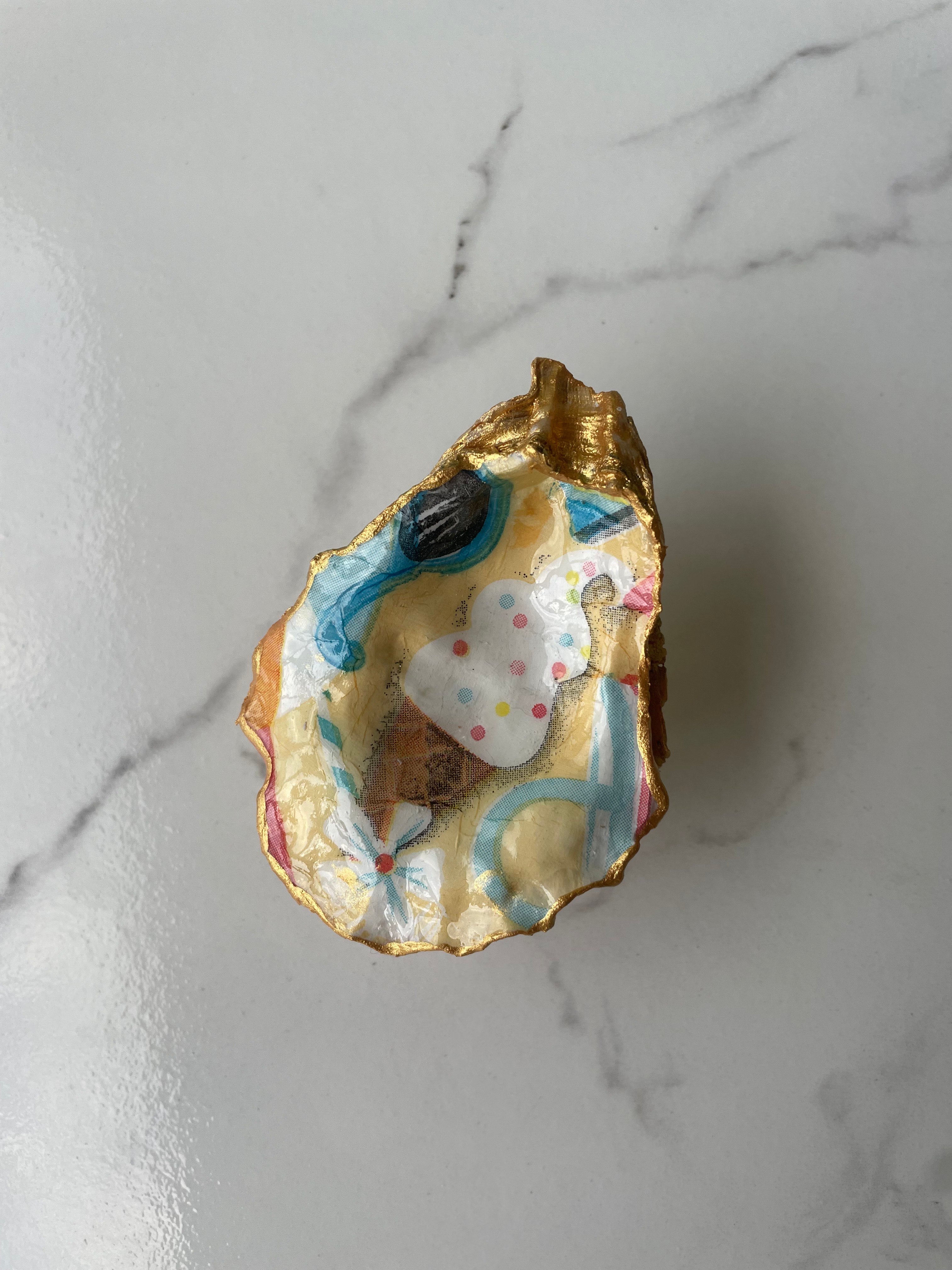 Vacation Lens gilded oyster shell trinket dish with gold paint accent