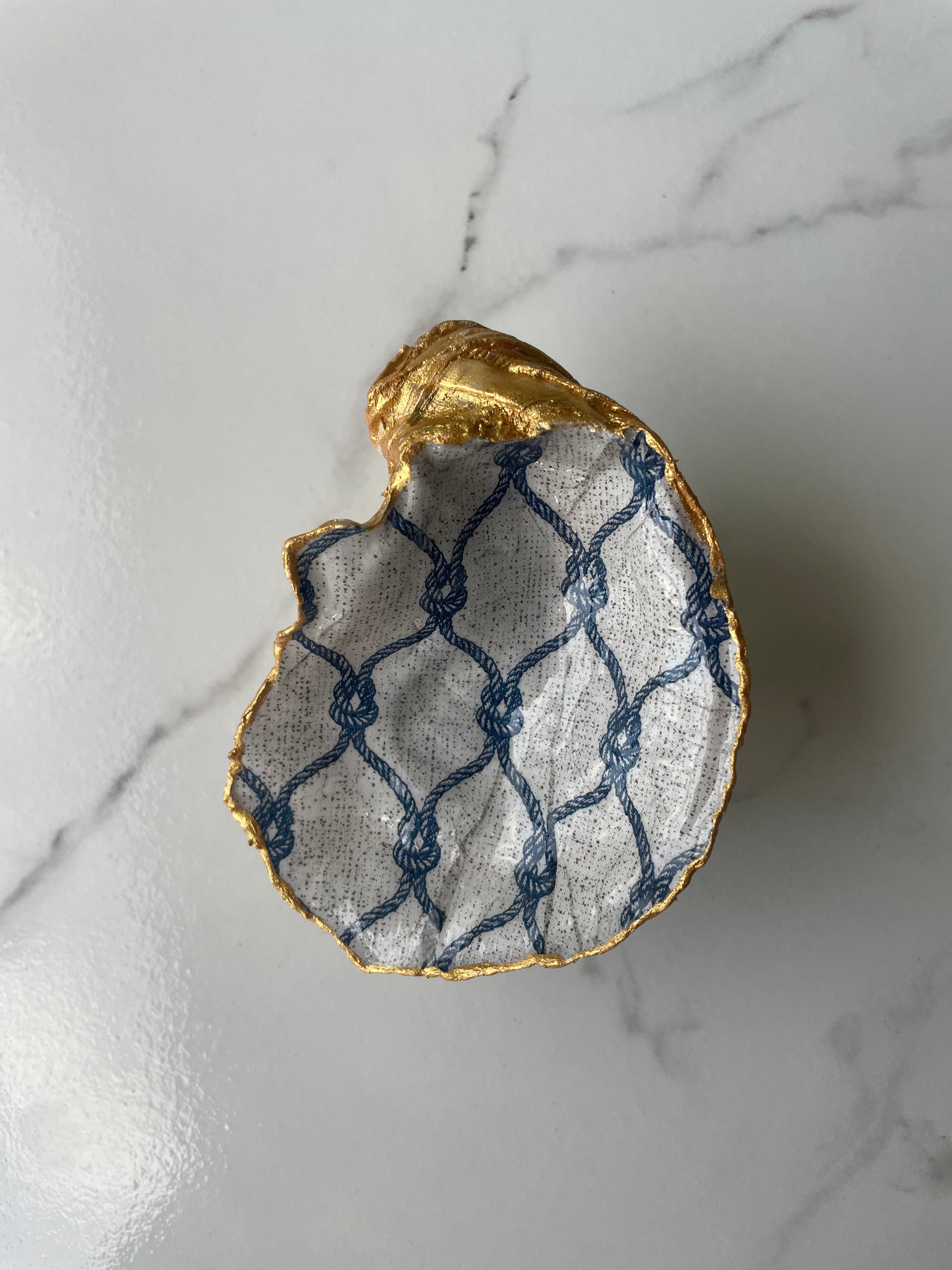 Nautical Net gilded oyster shell trinket dish with gold paint accent