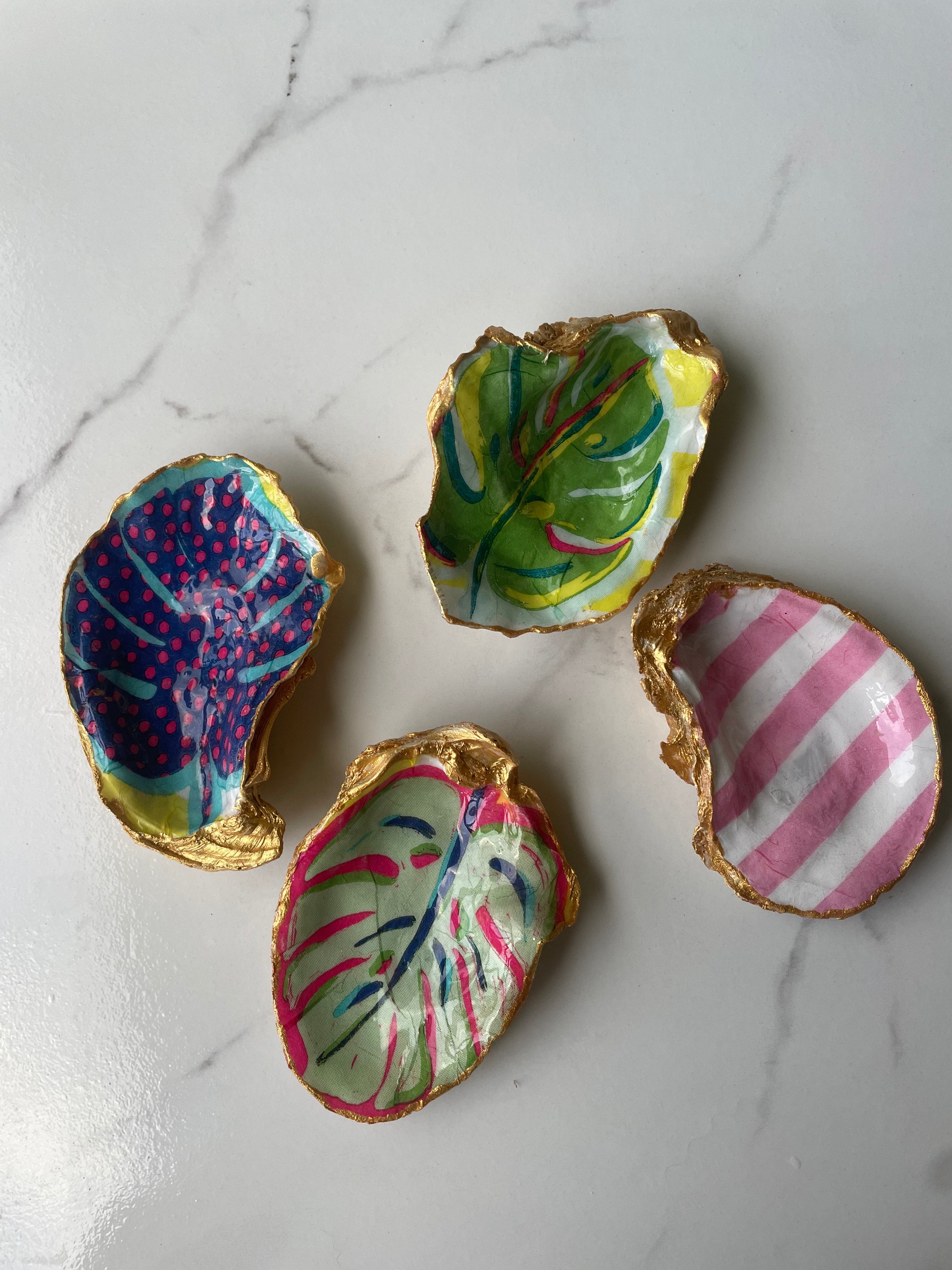 Monstera Collection gilded oyster shell trinket dishes — group display