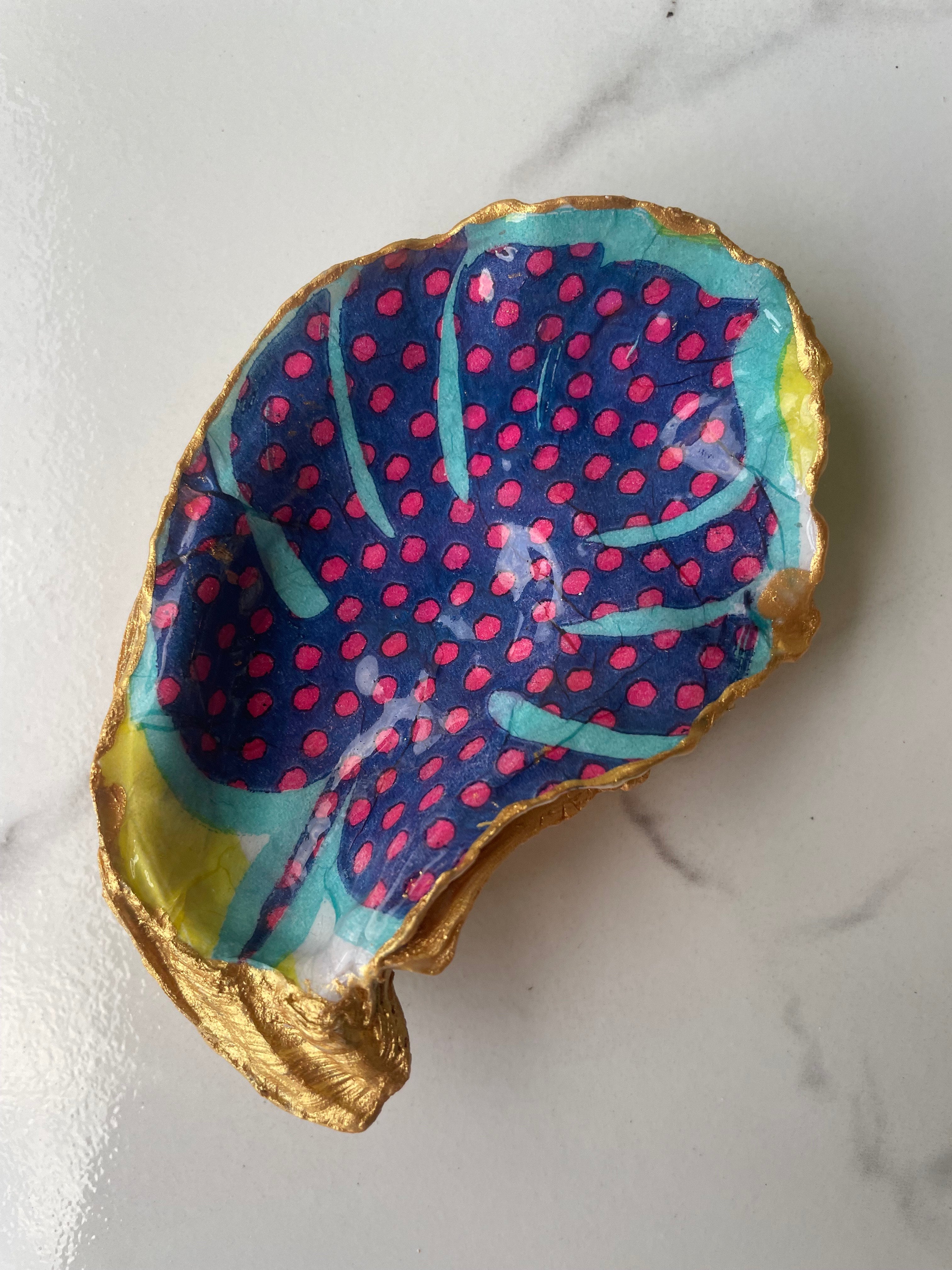 Monstera Collection gilded oyster shell trinket dish with gold paint accent