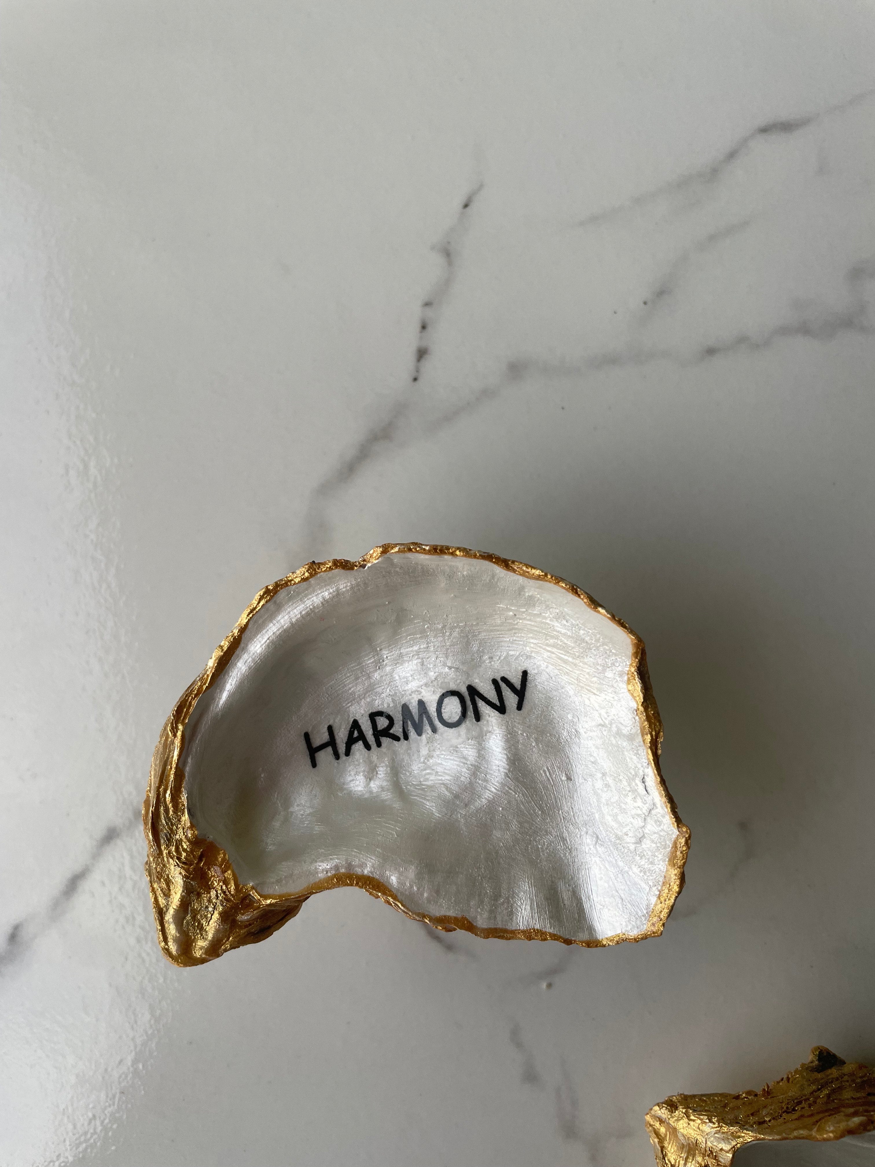 Coastal Mindfulness gilded oyster shell trinket dish with gold paint acce