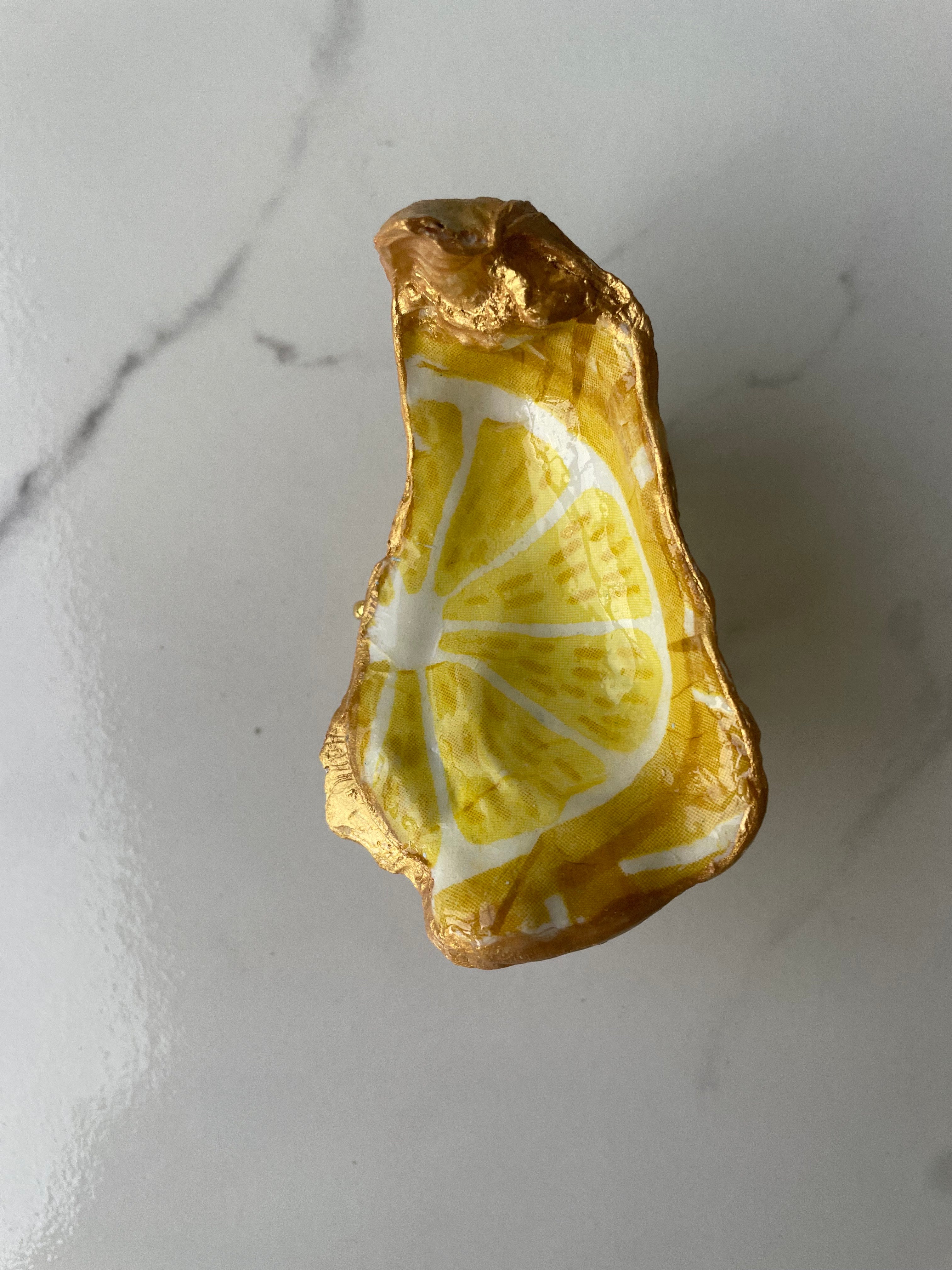 Lemon Zest gilded oyster shell trinket dish with gold paint accent