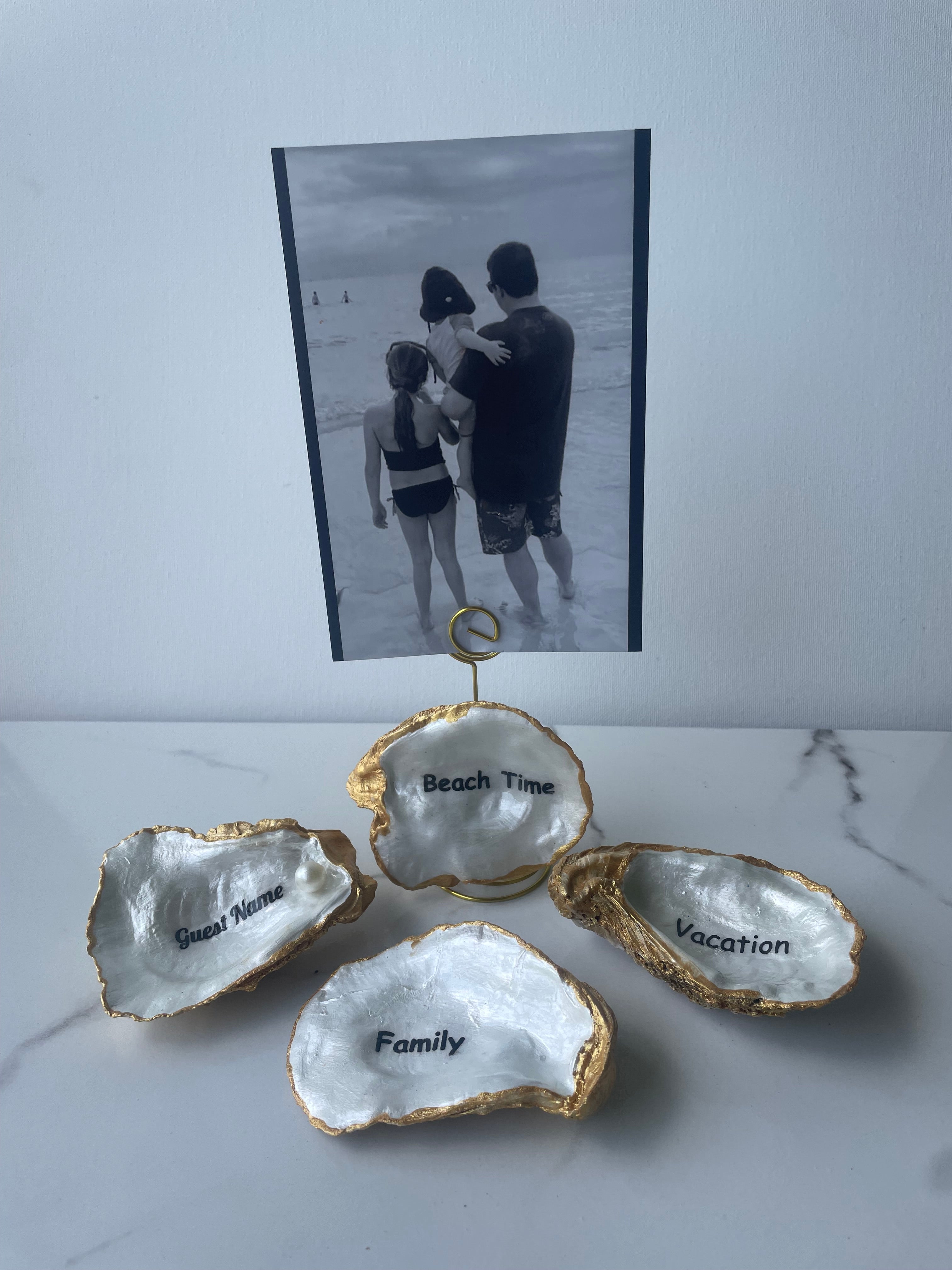 Memories on the Shoreline personalized photo and sign display holders grouped together — hand