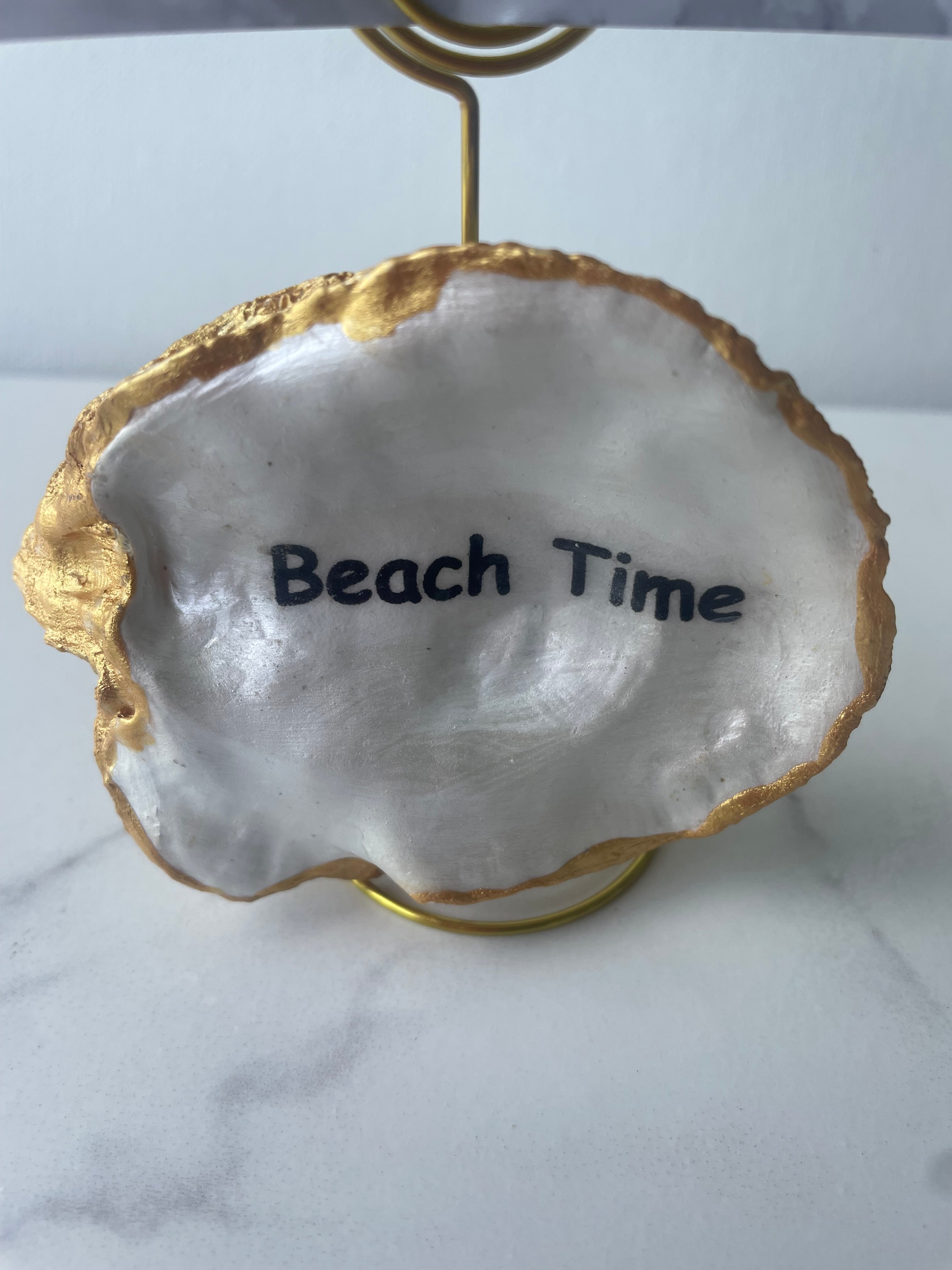 Memories on the Shoreline display holder styled with a beach time photo — personalized coastal keepsake stand by The Golden Shoreline