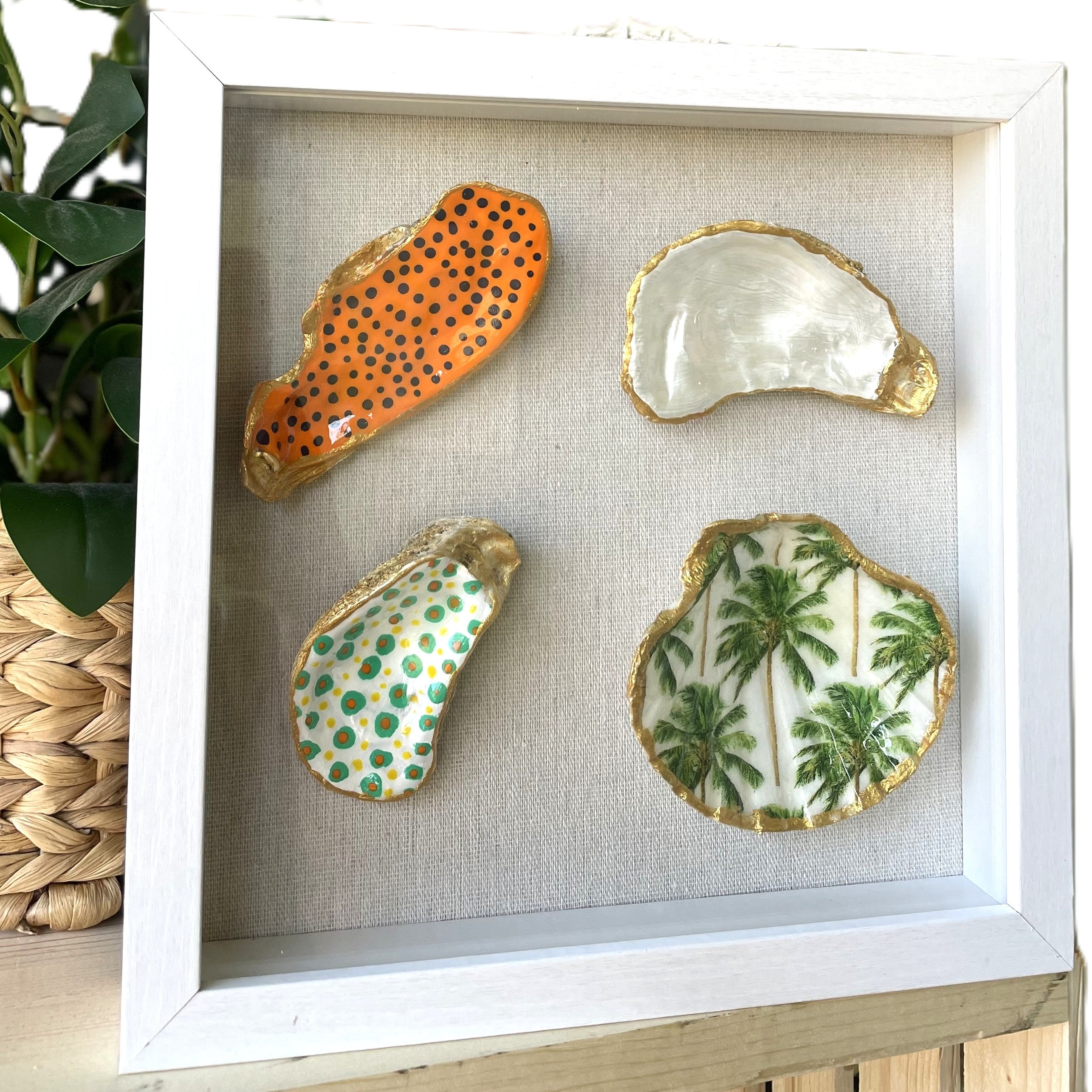 Shoreline Quartet gilded shell shadowbox coastal wall art by The Golden Shoreline"
