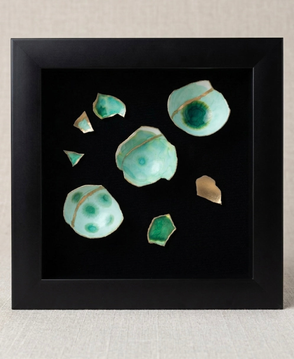 "Golden Reef gilded eggshell kintsugi coastal wall art by The Golden Shoreline"