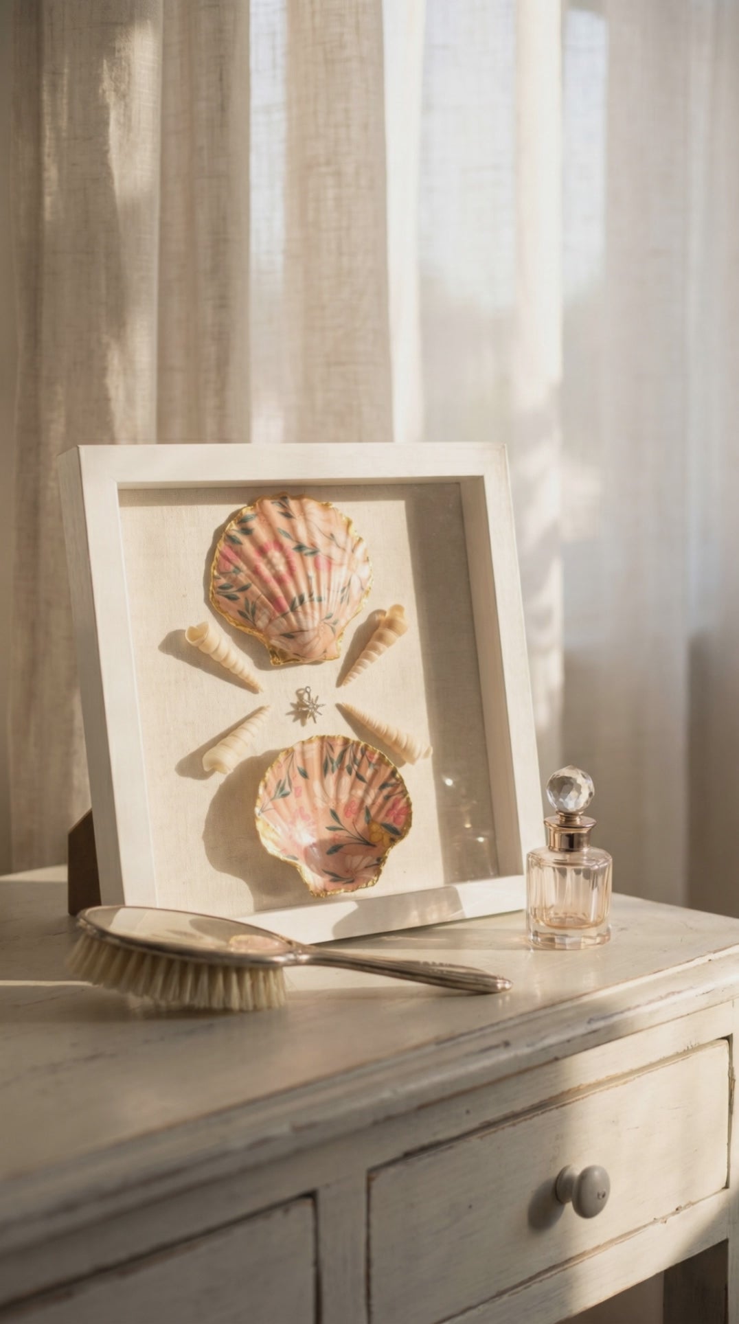 Petals & Pearls – Gilded Shell Shadowbox