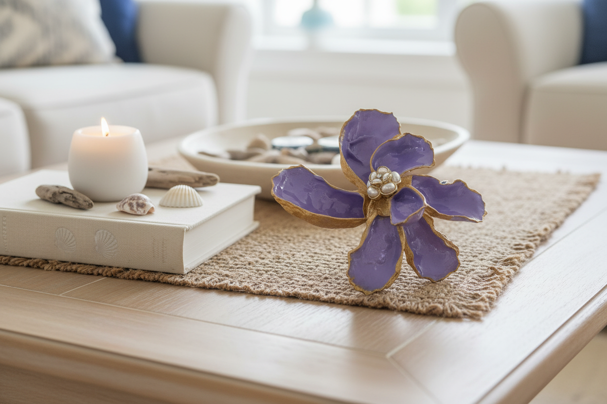 Purple Iris on Coffee Table Vignette