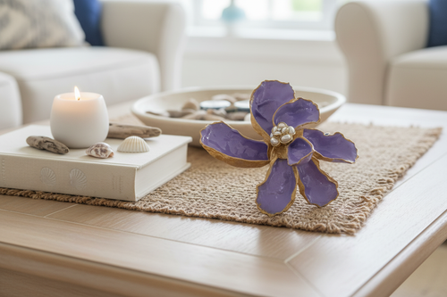Purple Iris on Coffee Table Vignette